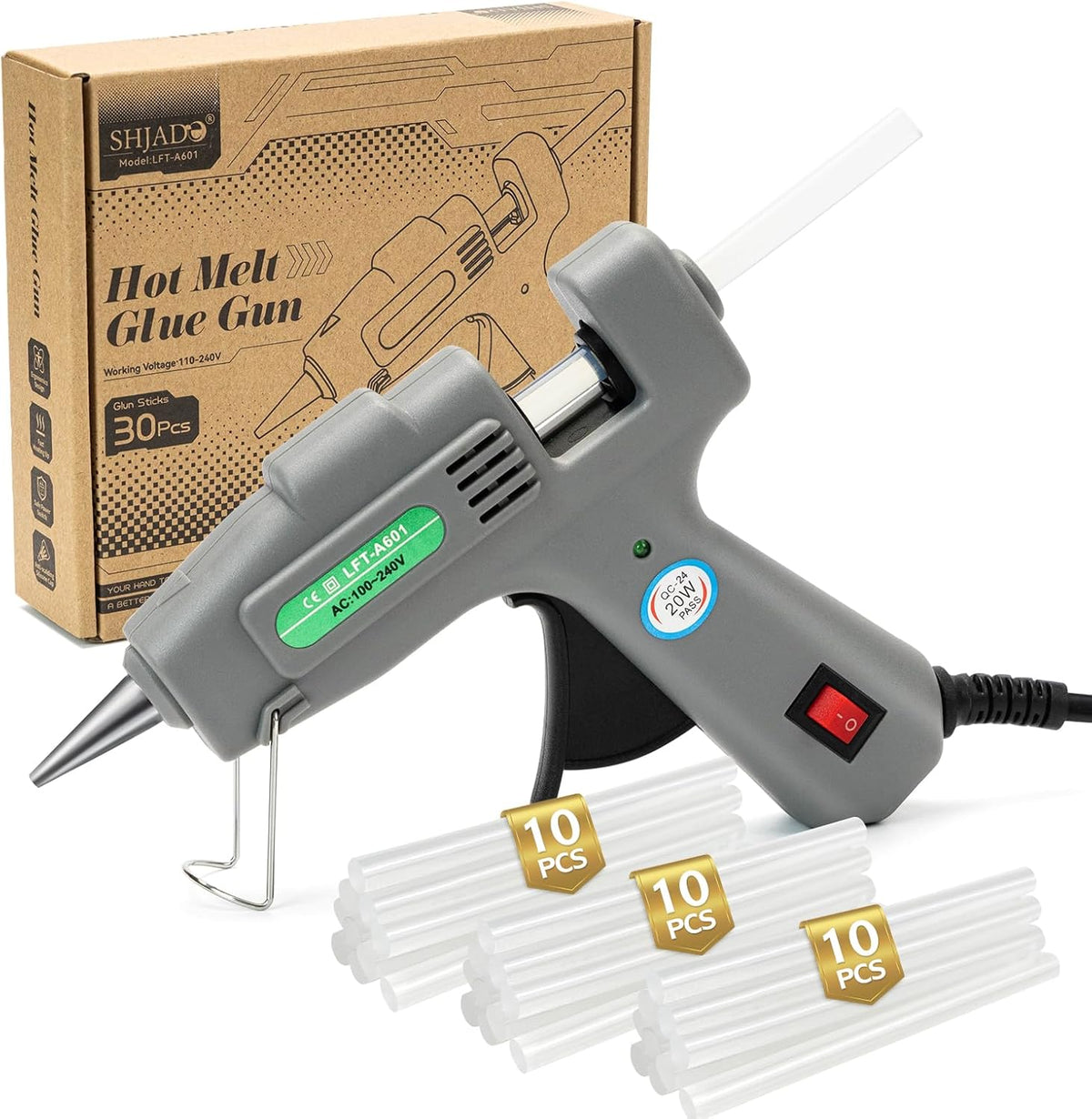 SHJADE Hot Glue Gun with 30 Glue Sticks, 20W Mini Hot Melt Gun Kit(White)