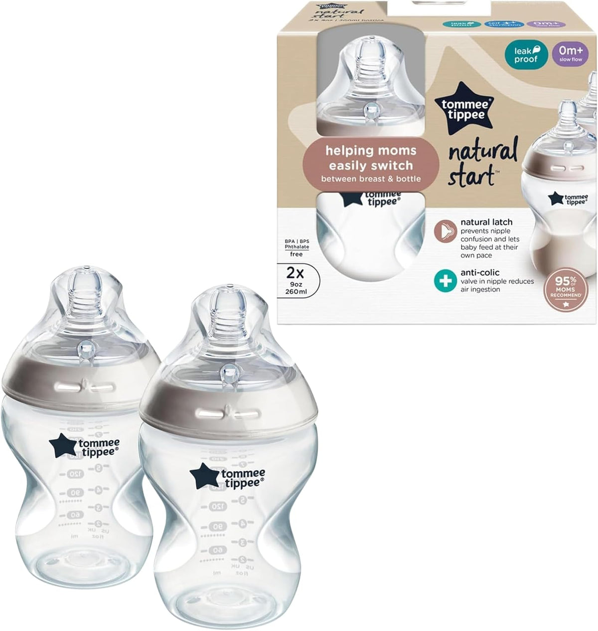 Tommee Tippee Natural Start Baby Bottles, Anti-Colic, 0m+, 9oz