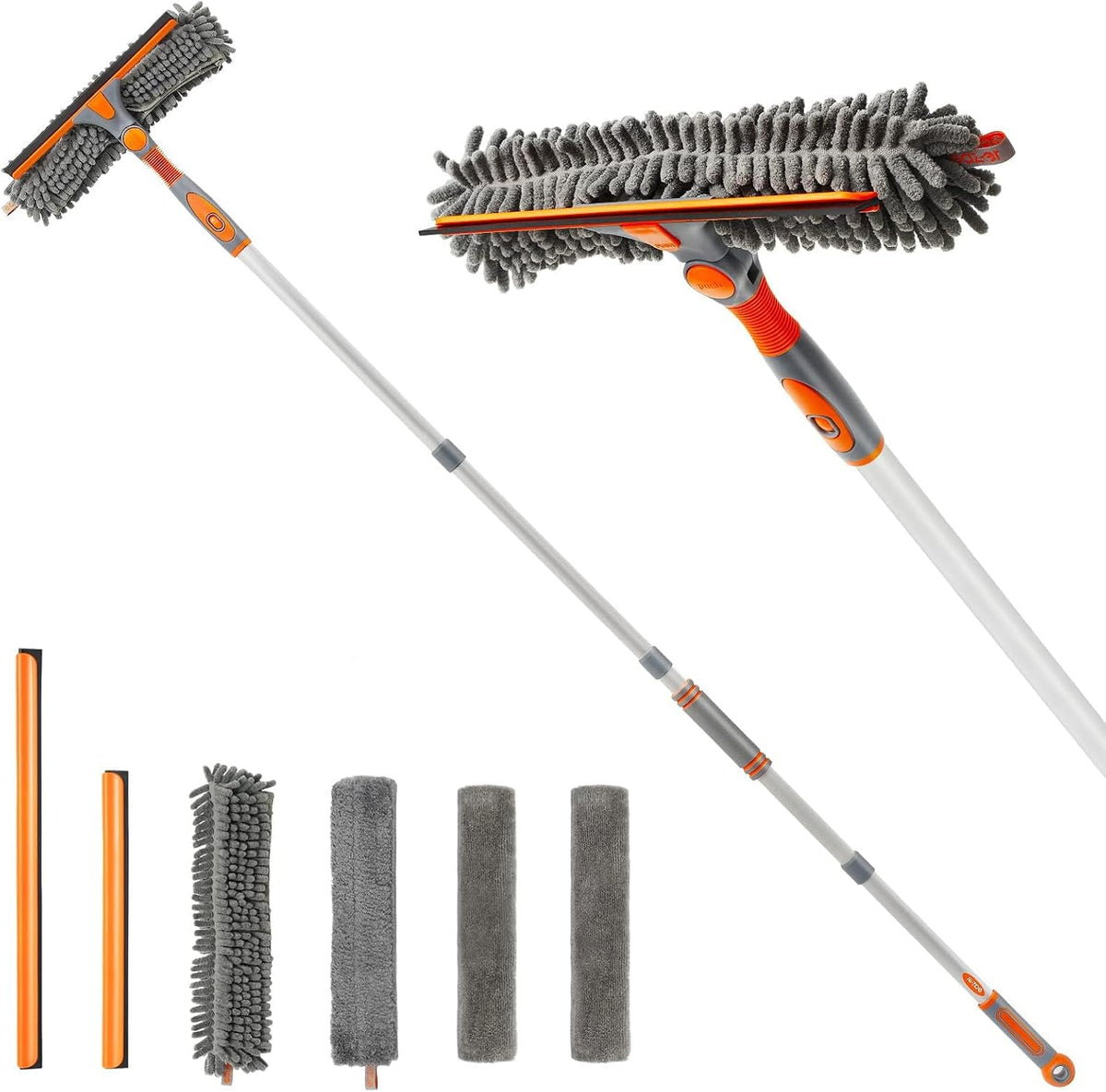 Eazer 89'' Squeegee Window Cleaner 2 in 1 Rotatable Window Cleaning Tool Kit with Extension Pole, Window Washing Equipment with Bendable Head for Indoor/Outdoor Window and Car Glass
