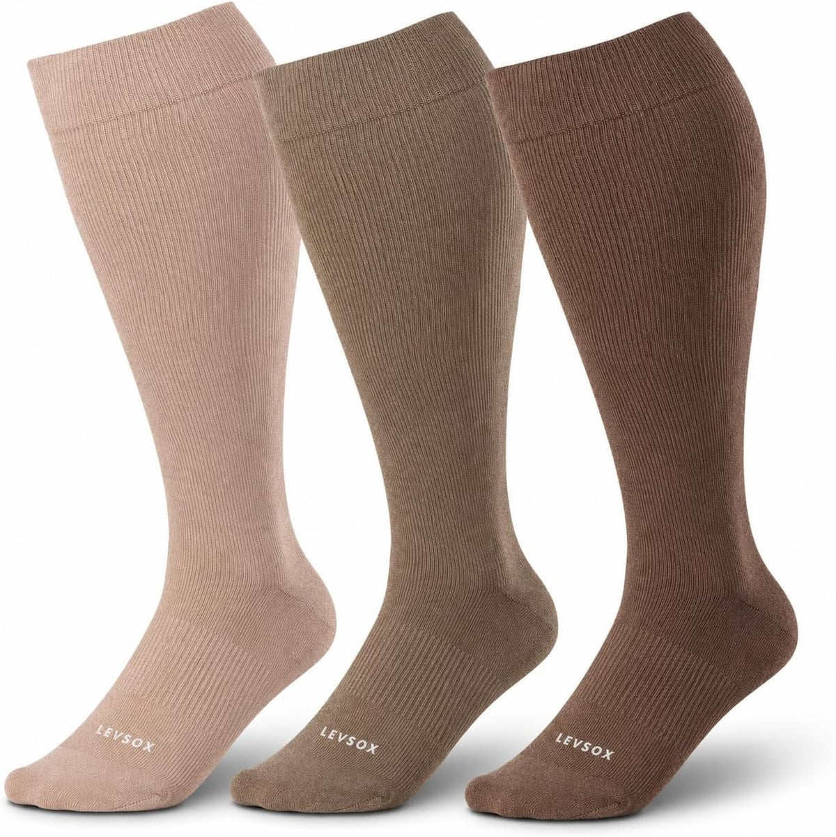 LEVSOX Wide Calf Compression Socks for Women&Men Plus Size 15-20mmHg Knee High Large Support Stockings for Circulation
