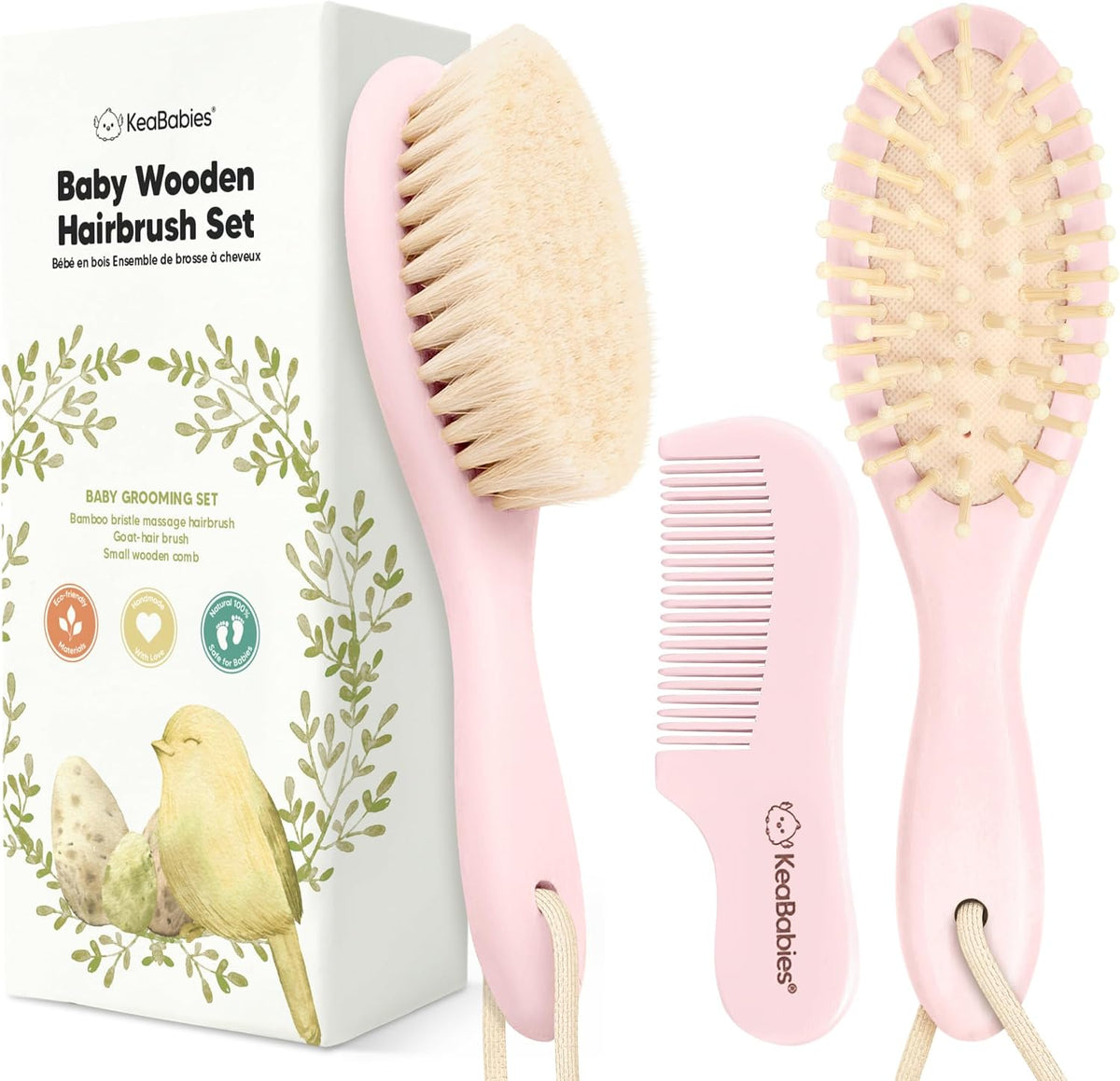 Wooden Baby Hair Brush Set for Newborns, Toddler Comb (Walnut, Regular)