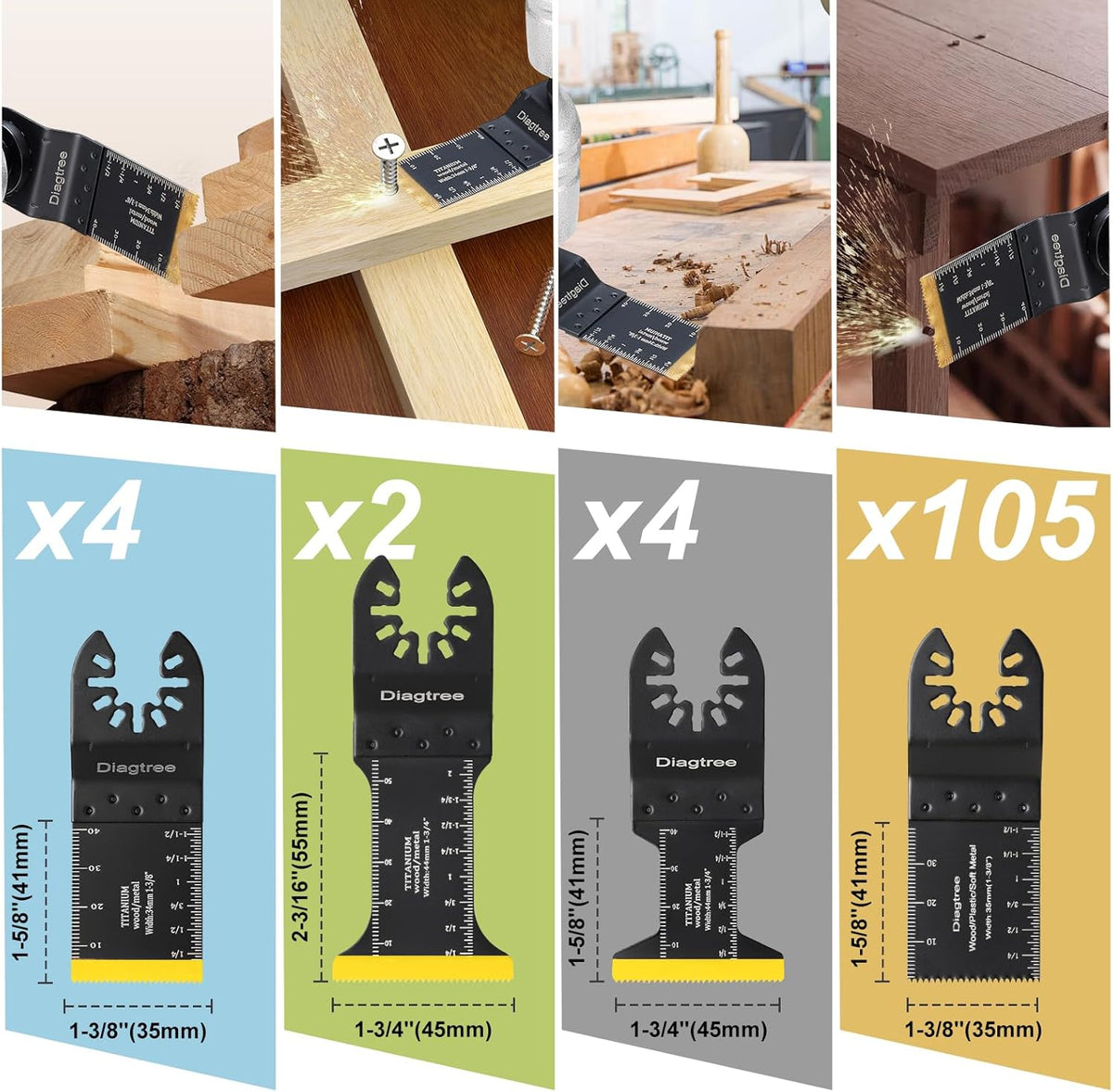 Oscillating Saw Blades, Diagtree 115PCS Titanium Oscillating Multitool Blades for Metal, Wood and Plastic, fit Dewalt Milwaukee Ryobi Fein Dremel Bosch Rockwell M Kita Porter(Titanium, 115)