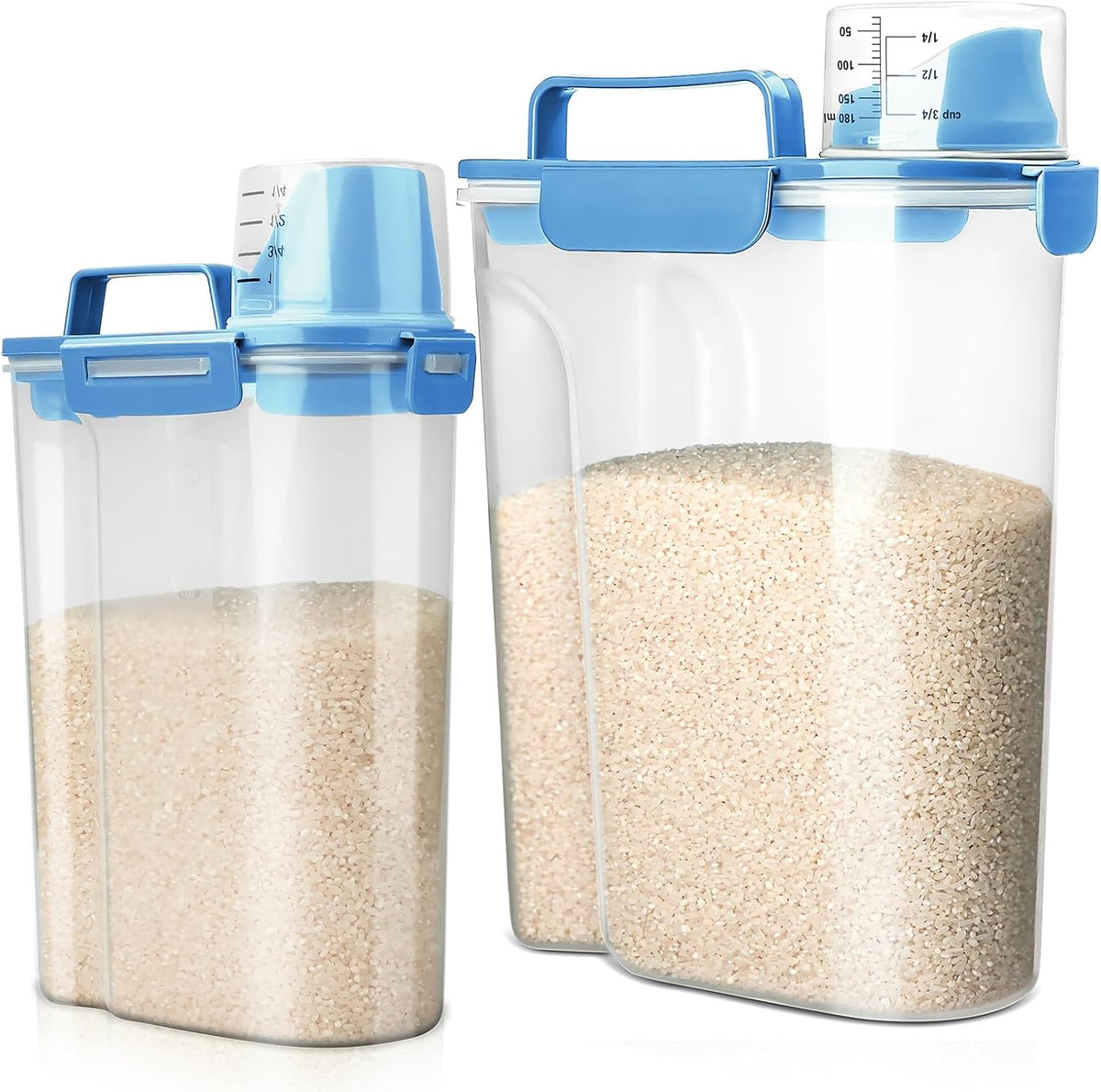 Viretec Rice Airtight Storage Container, 3 to 5Lbs Cereal Dry Food Flour Bin, Pet Dog Cat Food Dispenser with Measuring Cup, BPA Free Clear Plastic Kitchen and Pantry Organization Bin for Sugar
