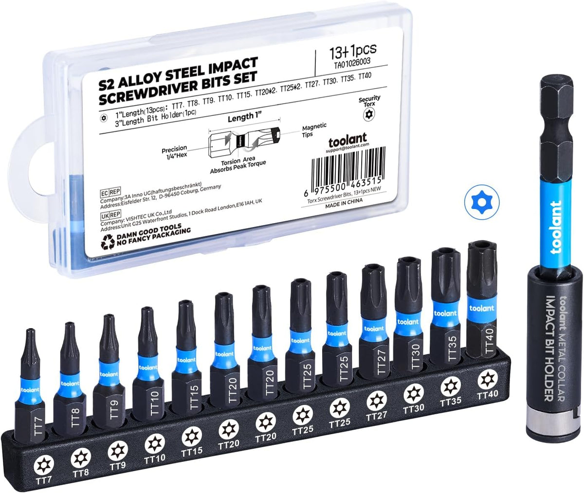 toolant 27PCS Impact Torx Bit Set TT7-TT40 S2 Steel Security Torx