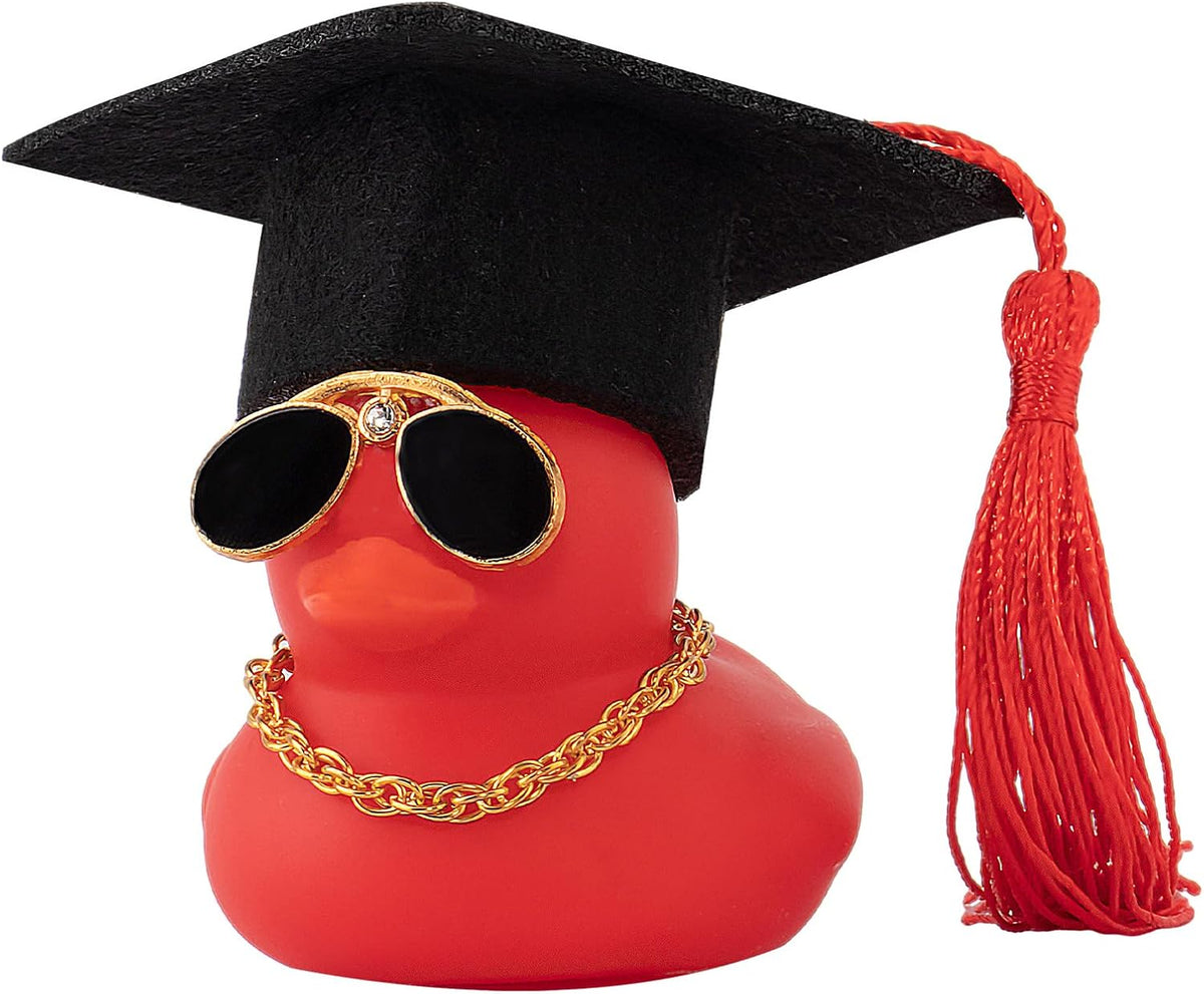 wonuu Car Dashboard Decor Graduation Hat Color Rubber Duck, Car Ducks Ornaments with Mini Graduation Hat Necklace Sunglasses (Gold)