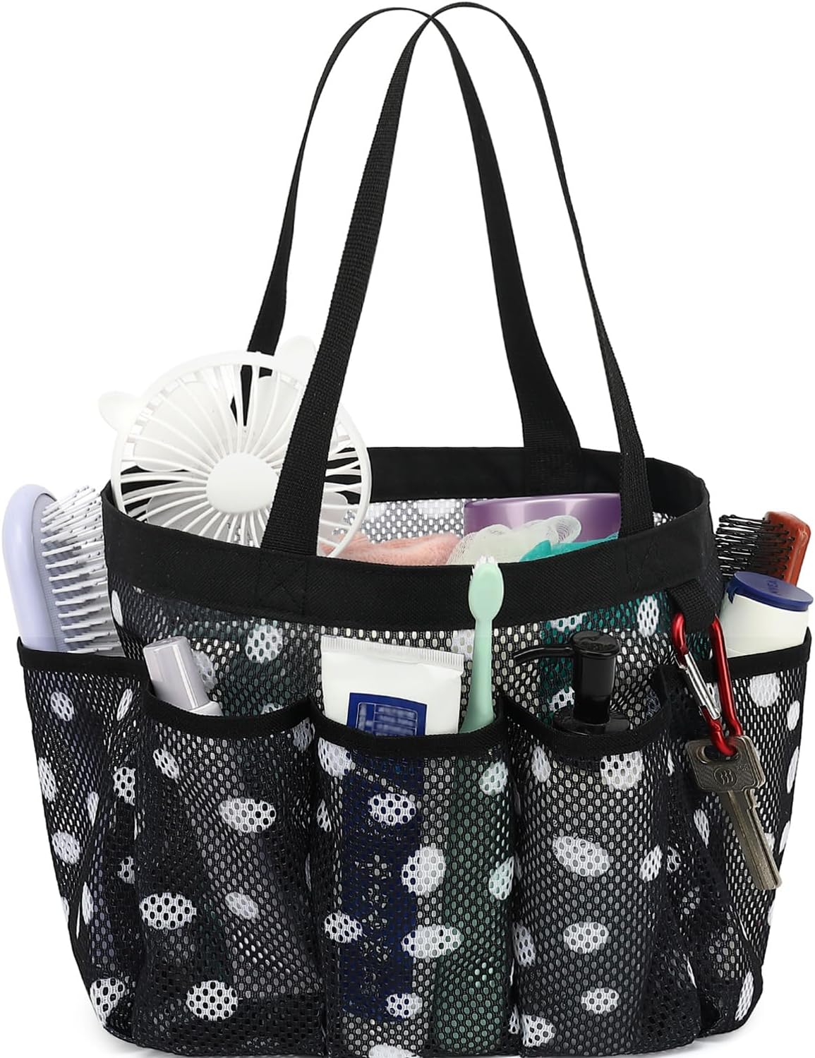 Fammart Mesh Shower Caddy Portable for College Dorm Room Essentials, Odorless Polyester Large Shower Tote Bag with Dual Handles, 8-Pocket Quick-Dry Toiletry Organizer for Travel, Beach, Camping, Gym