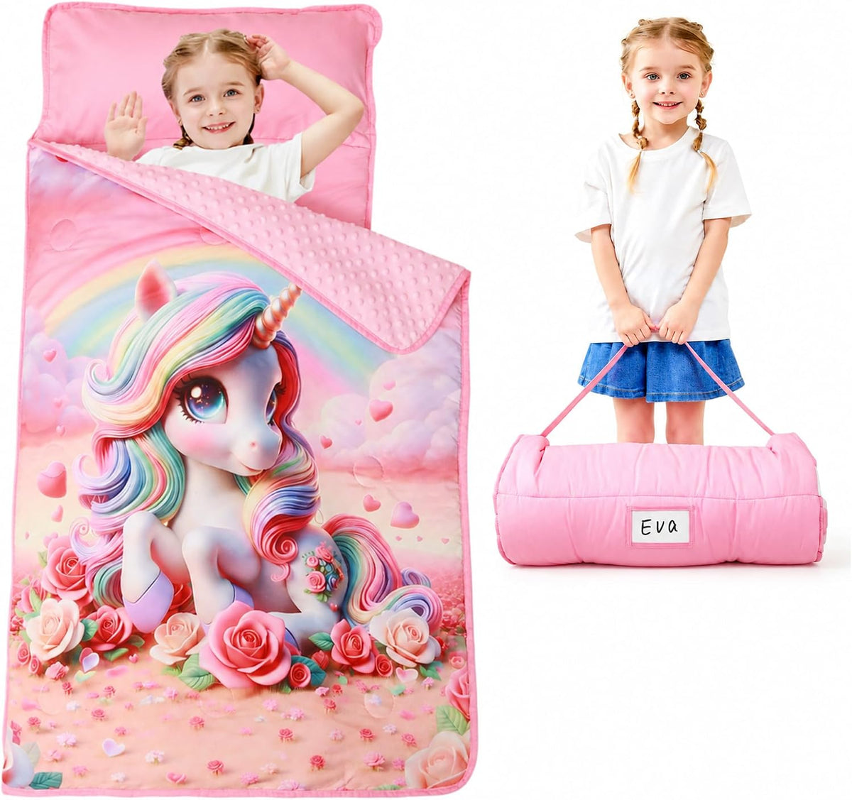Lasoftan Toddler Nap Mat with Pillow and Blanket, Extra Large Rolled Napping Mats,Slumber Bags for Boys Girls,Kids Sleeping Bag for Daycare, Preschool Travel Camping