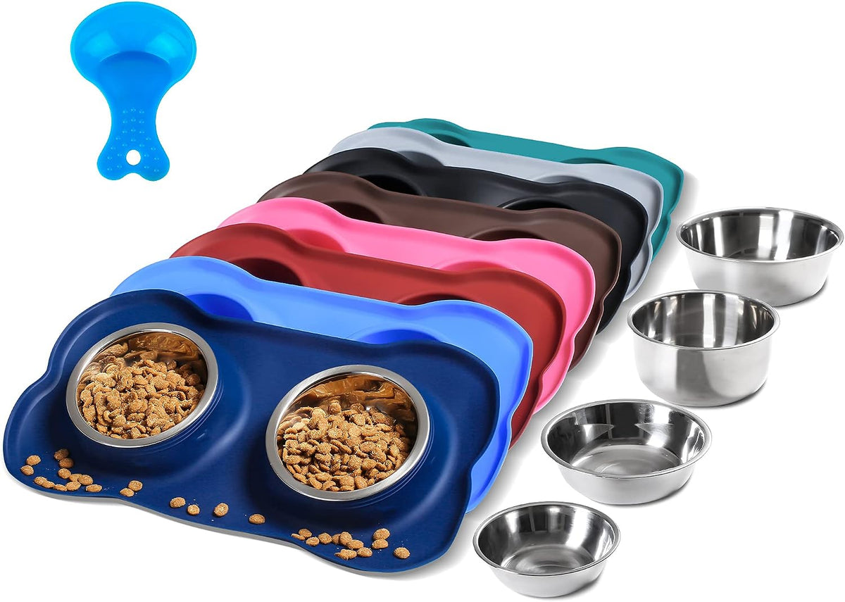 Hubulk Pet Dog Bowls 2 Stainless Steel Dog Bowl with No Spill Non-Skid Silicone Mat + Pet Food Scoop Water and Food Feeder Bowls for Feeding Small Medium Large Dogs Cats Puppies (S, Pink)