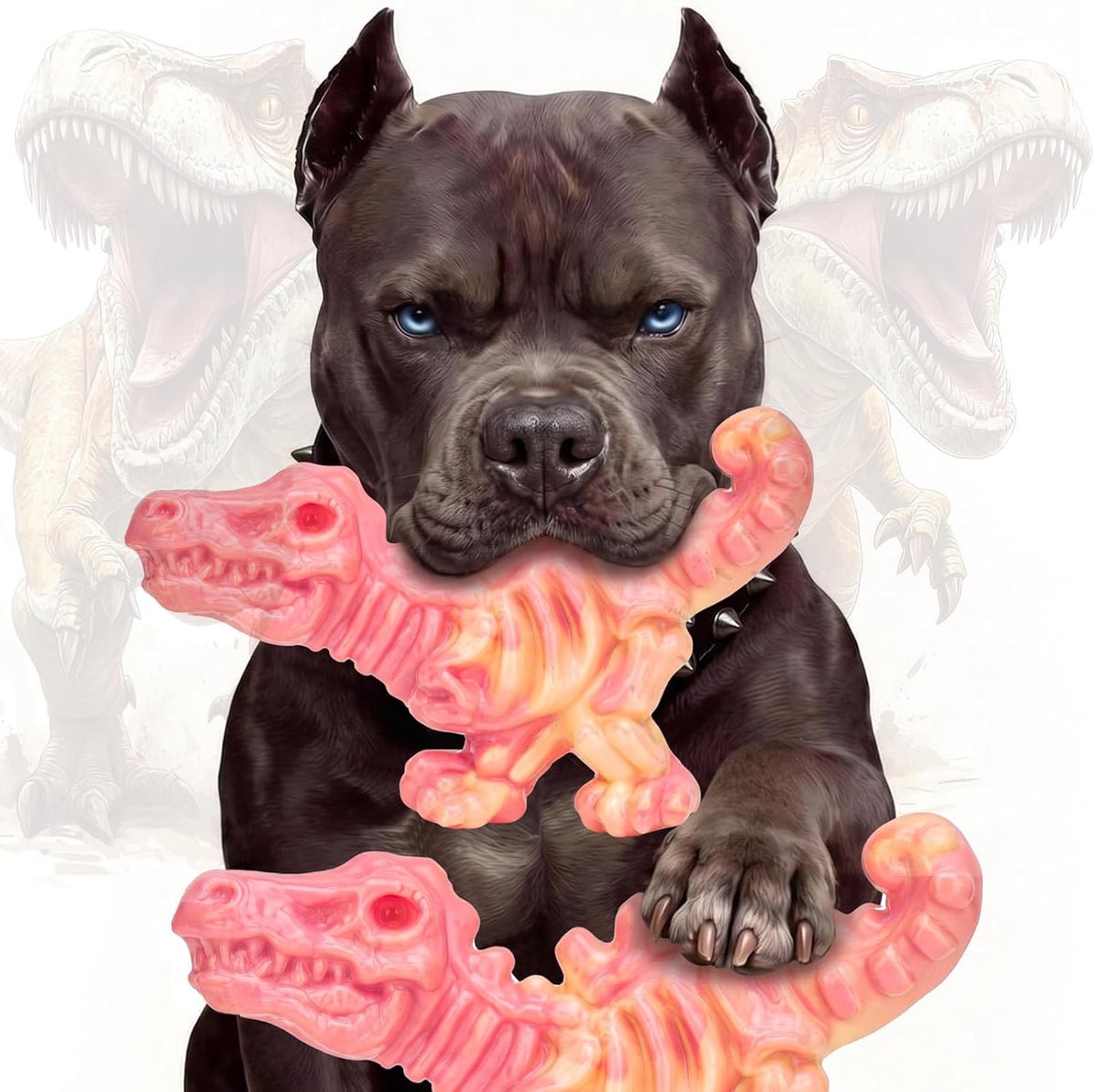 DinoBone 2-Pack Tough Dog Chew Toys for Aggressive Chewers, Rock-Hard Nylon | Bacon Flavor Bones for Large Dogs 20–90 Lb, Designed for Power Chewers and Helps Redirect Destructive Chewing, Amber Color