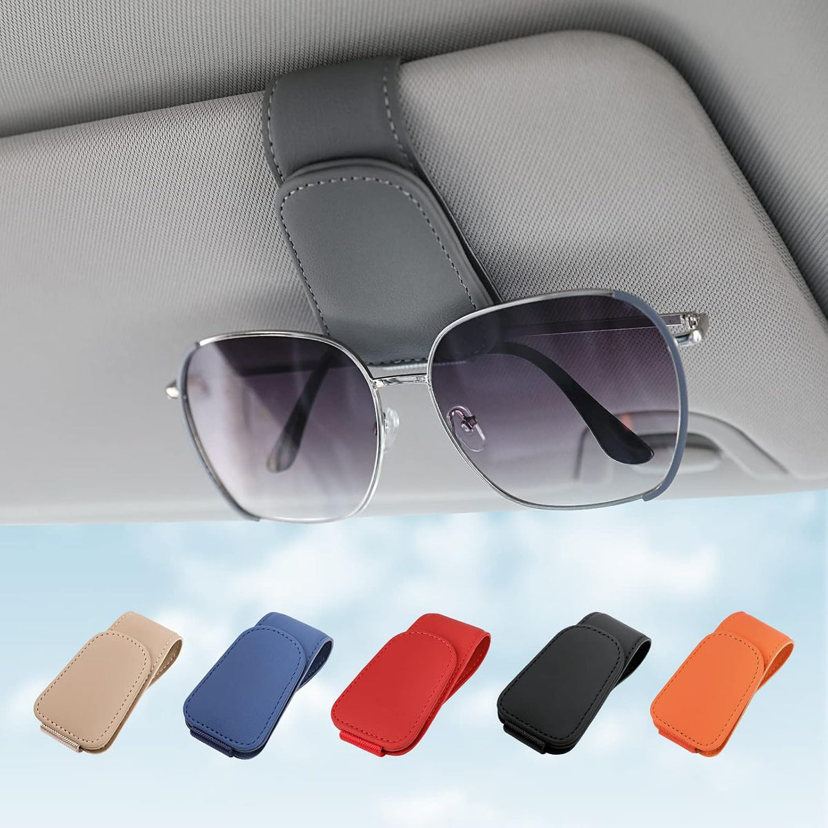 KanSmart Sunglass Holder for Car Sun Visor Magnetic Sunglasses Clip Leather