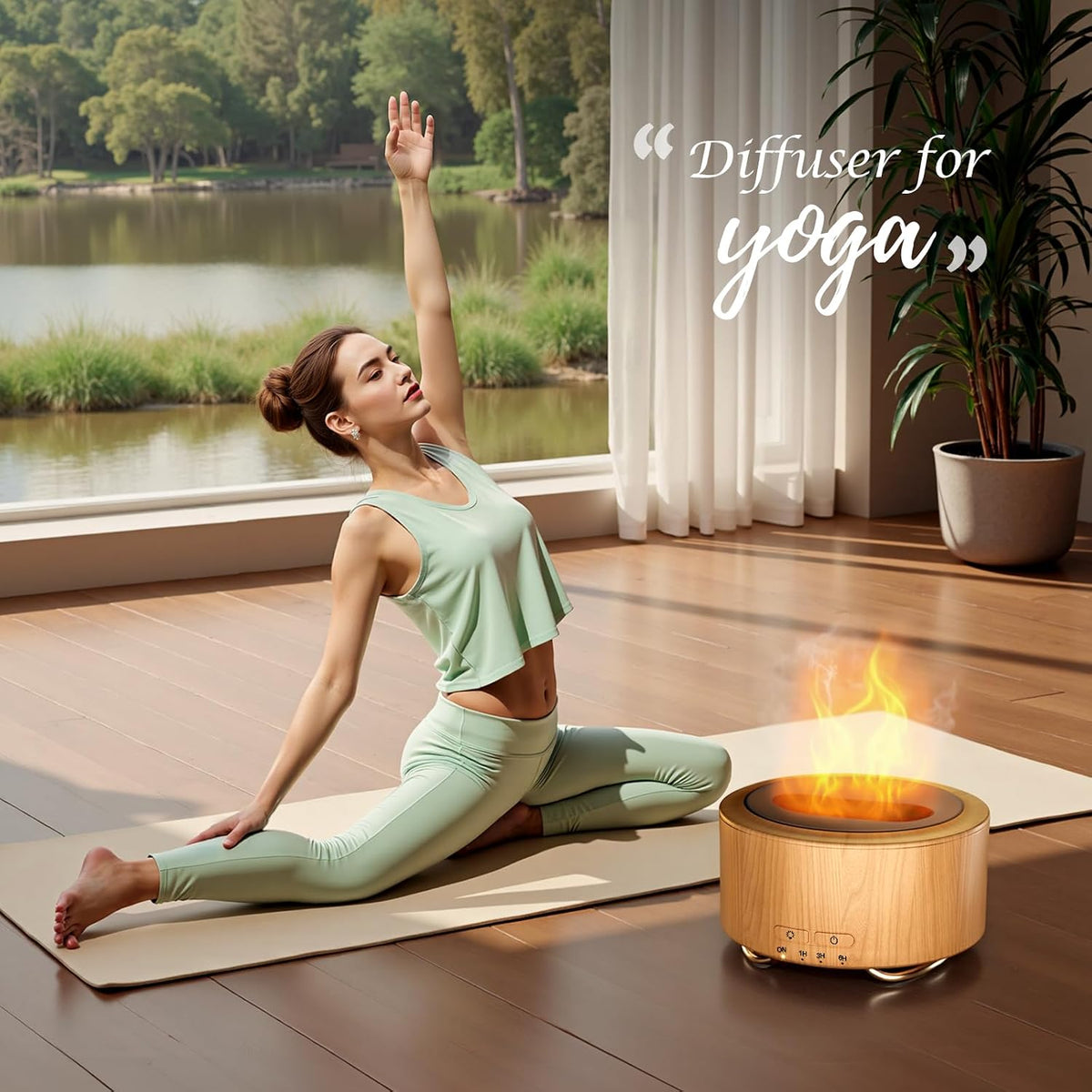 Essential Oil Diffuser for Home: 500ml Fireplace Flame Light