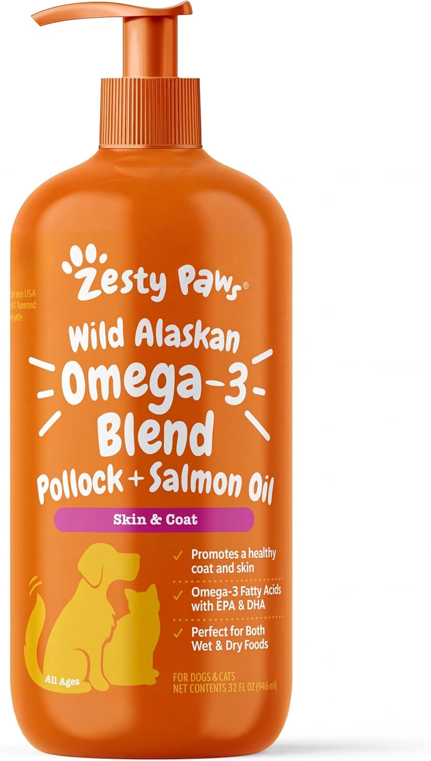 Zesty Paws Salmon Oil for Dogs & Cats - Omega 3 for Dogs 8.5oz