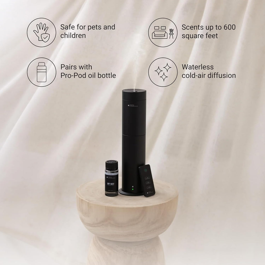 Hotel Collection-Studio Pro Essential Oil Diffuser-600 sq ft Coverage - Portable with Remote-Cold-Air Diffusion Technology-Air Freshener-Black-Works Exclusively with Pro Pod Bottles