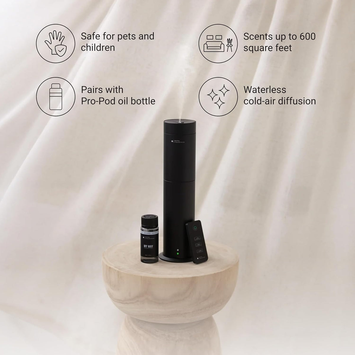 Hotel Collection-Studio Pro Essential Oil Diffuser-600 sq ft Coverage - Portable with Remote-Cold-Air Diffusion Technology-Air Freshener-Black-Works Exclusively with Pro Pod Bottles