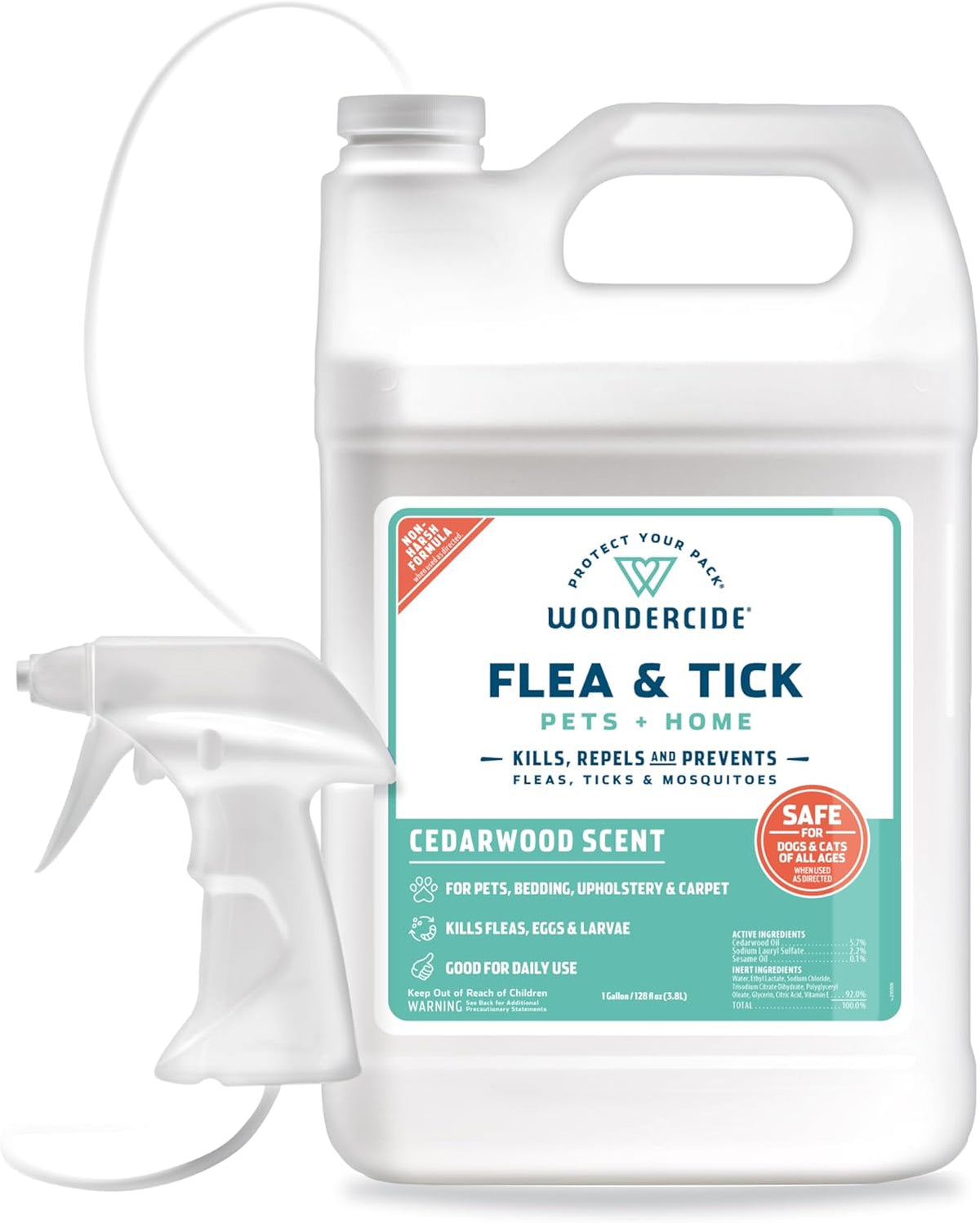 Wondercide - Flea, Tick & Mosquito Spray for Pets and Home with Natural Essential Oils - Killer, Control, Prevention, Treatment - Lemongrass 16 oz