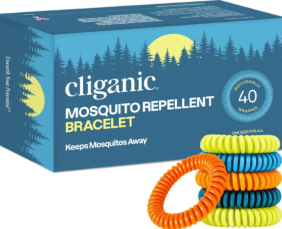 Cliganic 20 Pack Mosquito Repellent Bracelets for Adults & Kids - Natural DEET-Free Bands, Individually Wrapped