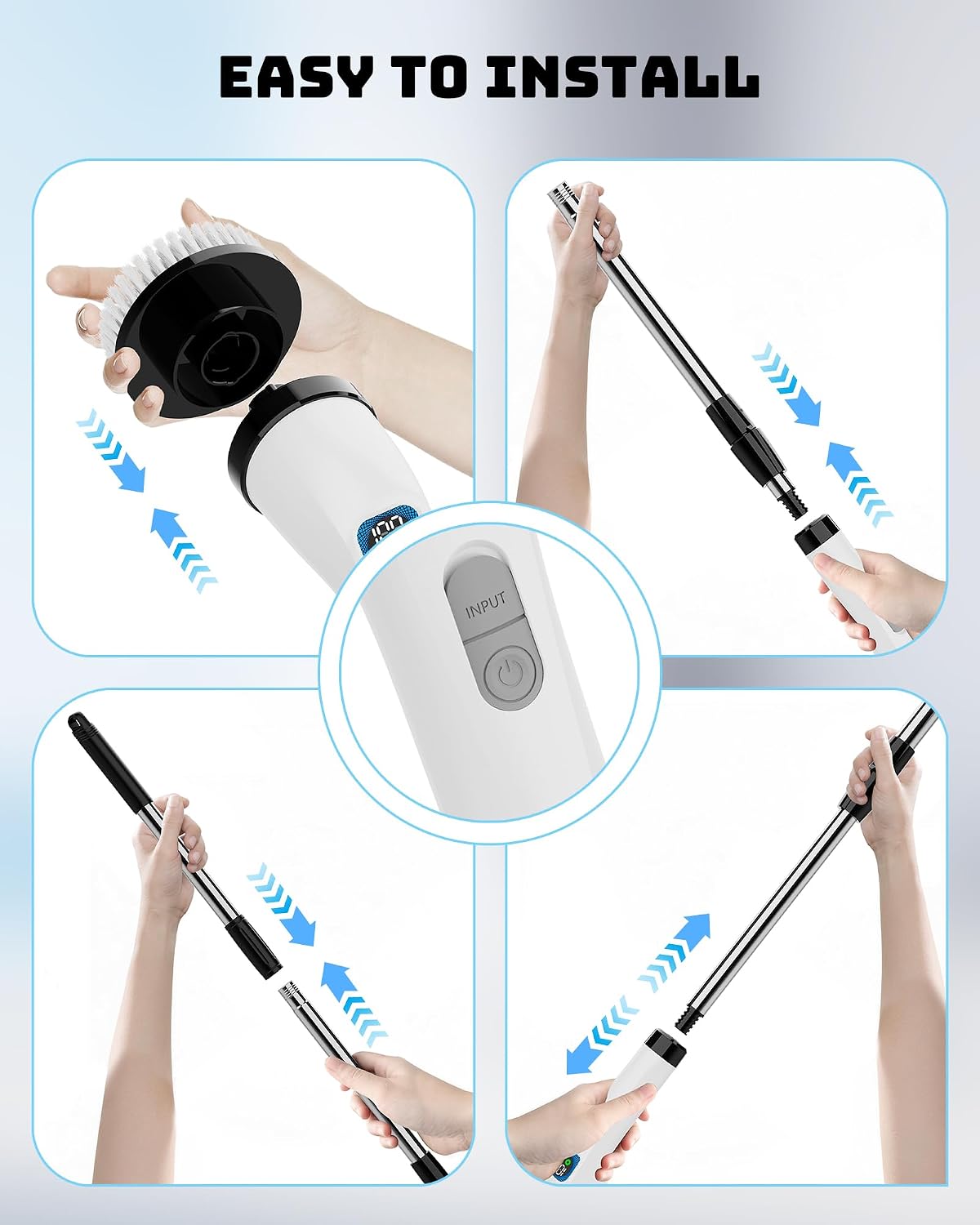 Electric Spin Scrubber with Long Handle | Shower Cleaner Brush for Bathroom