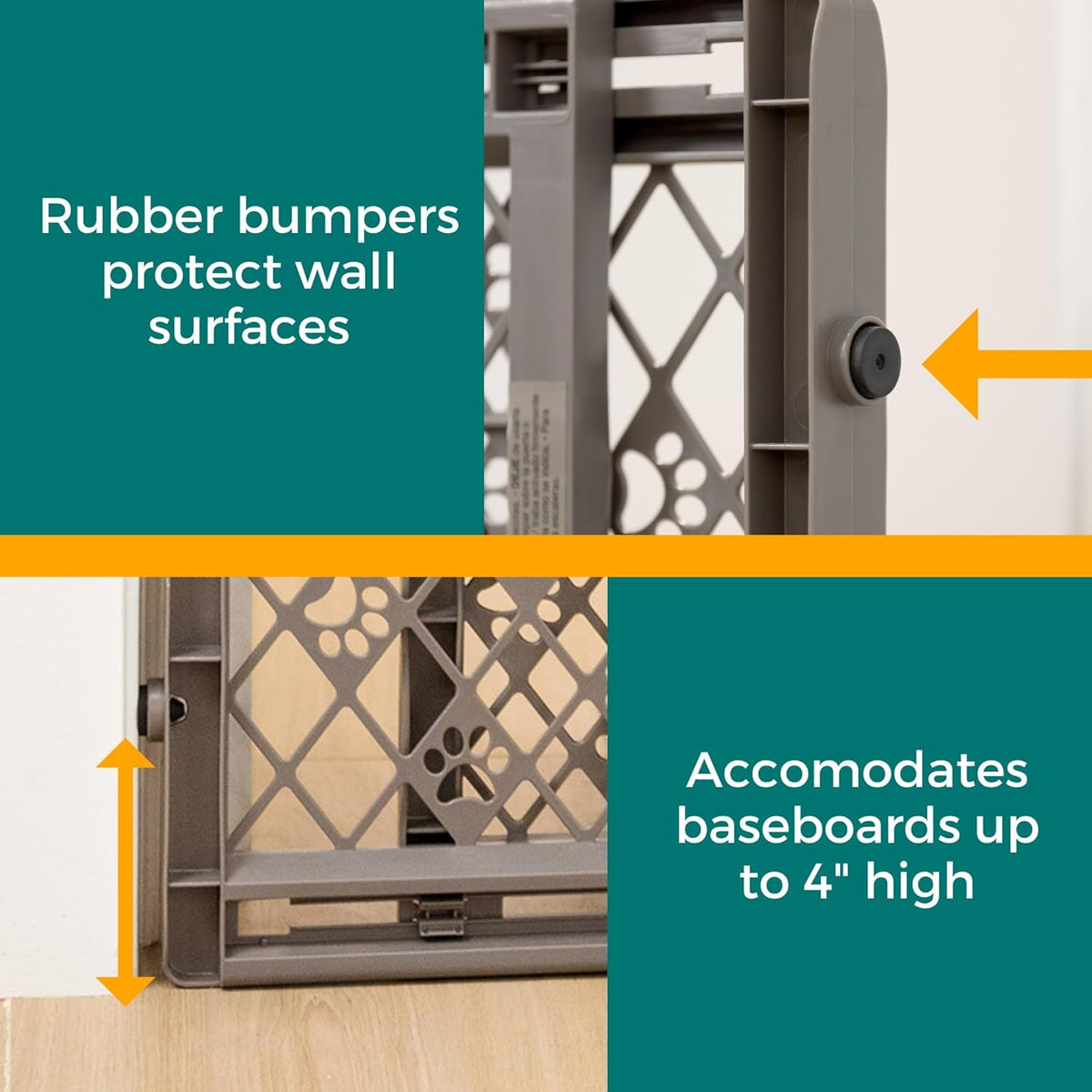 MYPET Paws Portable Pet Gate: 26-40" Wide Expandable, Pressure Mounted No Tools Needed, Durable Dog Gate for Doorways, Made in USA, 23" Tall, Fieldstone Gray