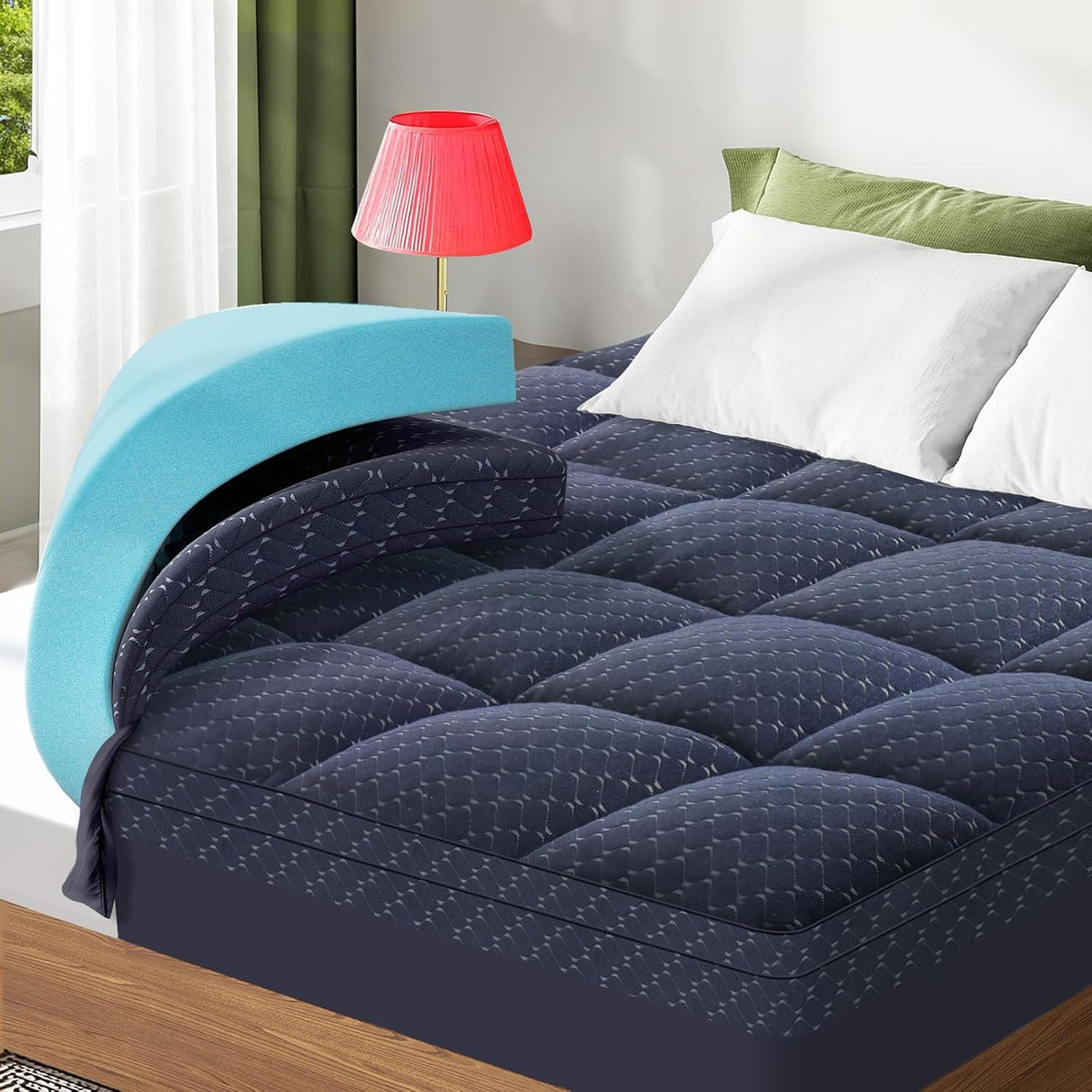 Dual Layer 3 Inch Memory Foam Mattress Topper Twin XL Size, 2 Inch Cooling Gel Memory Foam Plus 1 Inch Pillow Top Mattress Pad Cover, with 8-21 Inch Deep Pocket
