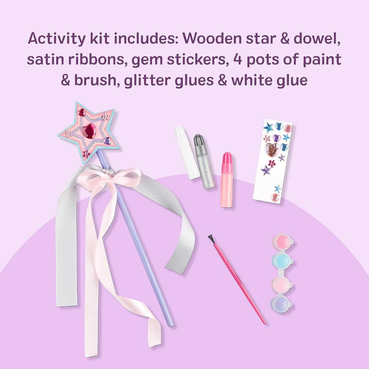 Melissa & Doug Created By Me! Paint & Decorate Your Own Wooden Princess Wand Craft Kit, Pink Princess Crafts Great for Rainy Days, Toys for Kids Ages 4+
