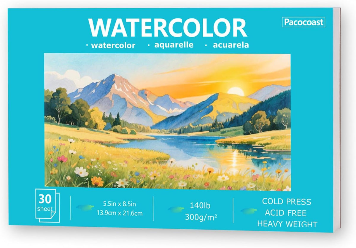 Pacocoast Watercolor Paper, 9"X12" Cold Press Water Color Paper Pad,Teal