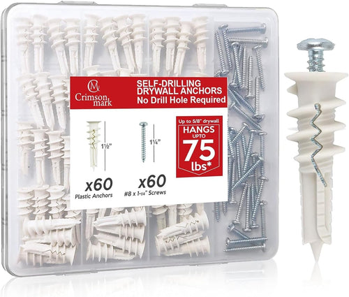 120PCS #8 Self Drilling Drywall Anchors and Screws Assortment Kit