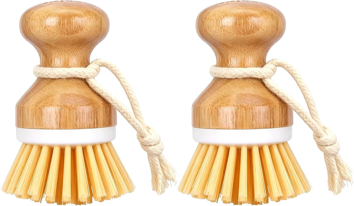 Bamboo Dish Scrubber 2 Pack Kitchen Brushes for Dishes Cleaning
