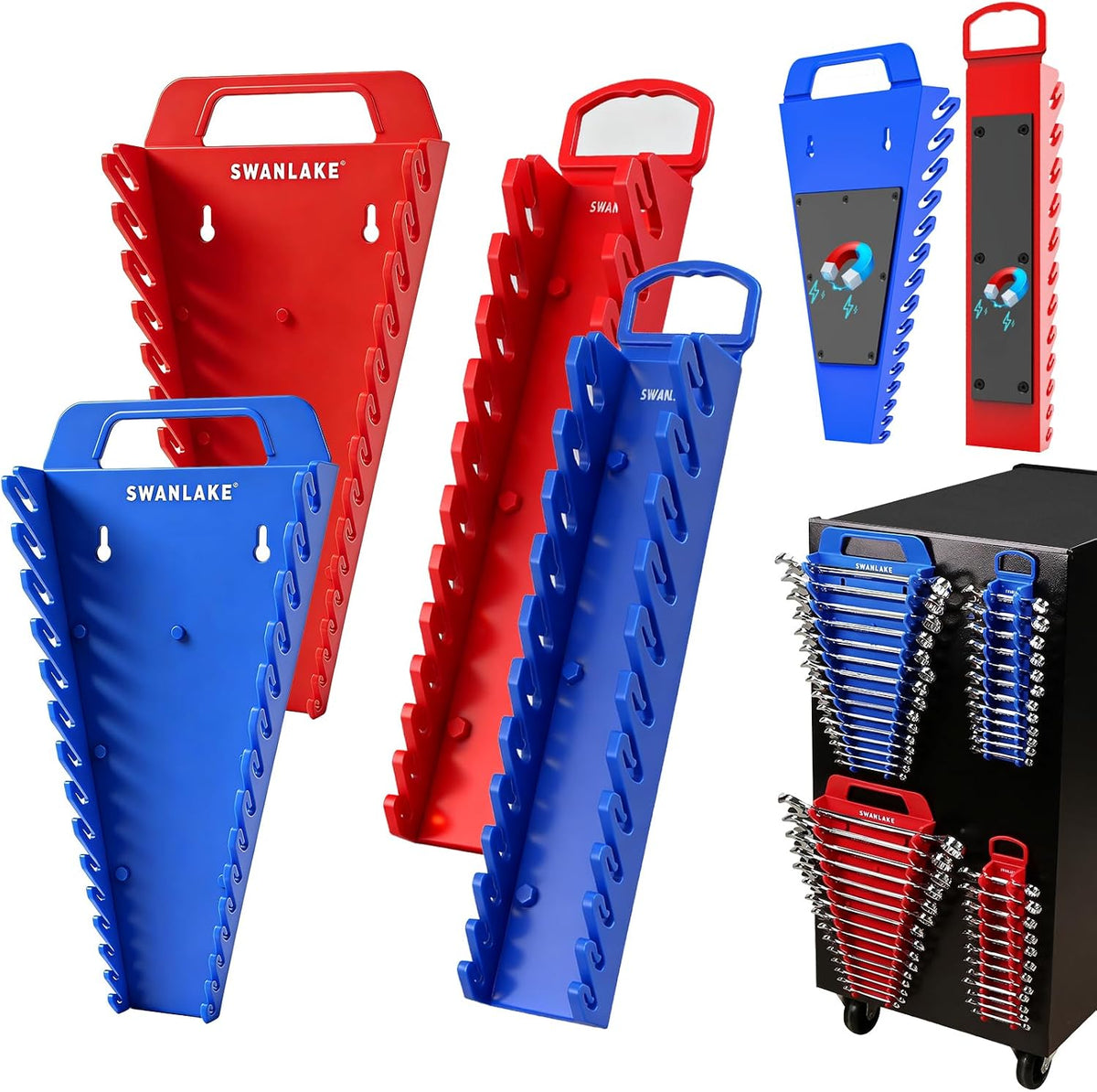 SWANLAKE Socket Organizer Set 18-Piece, 1/4-Inch x 96 Clips, 3/8-Inch x 90 Clips, 1/2-Inch x 72 Clips, Socket Organizer for Tool Box Drawer, Drive Socket Trays, Socket Holder Clip Rail