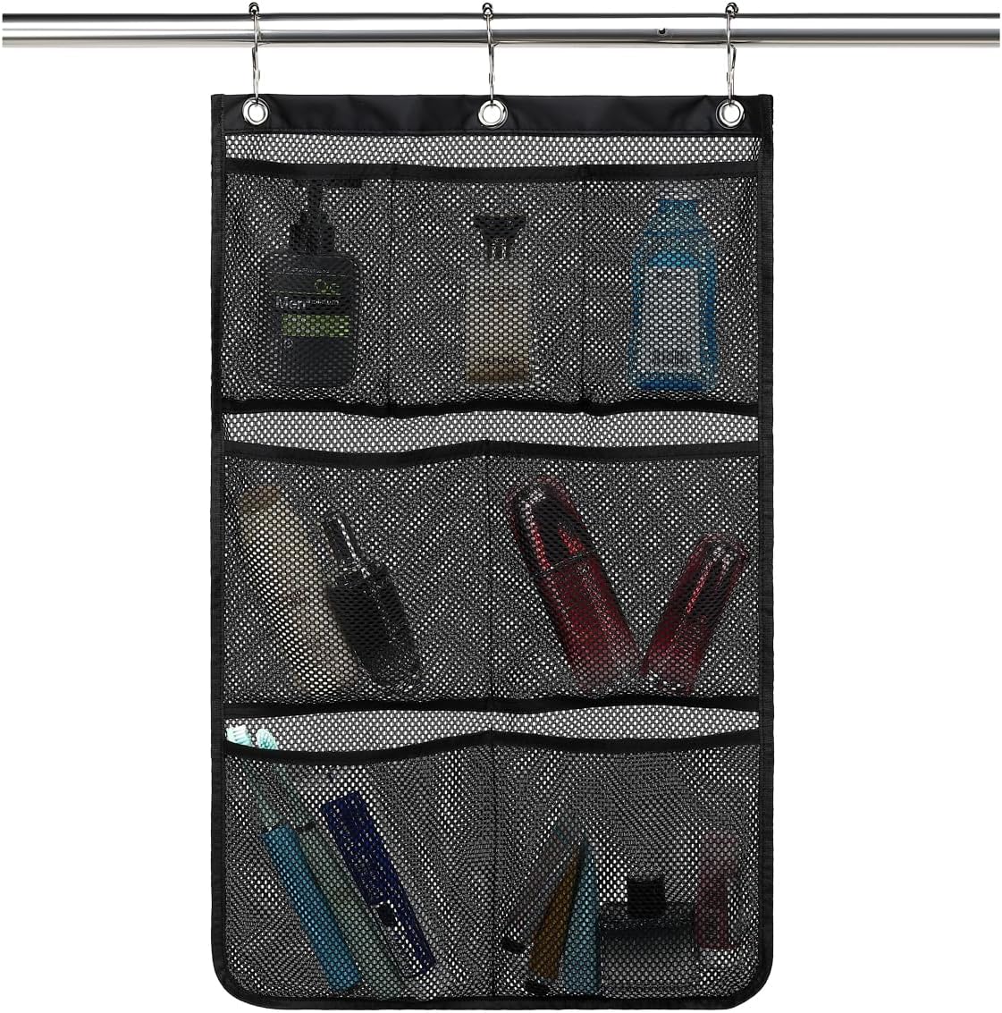 GYEUKHAM Mesh Shower Bag with 2 Zipper Pockets & Dual Handles, Quick-Drying Hanging Shower Caddy for College Essentials,Sunscreen,Dorm, Gym, Travel & Camping, Black