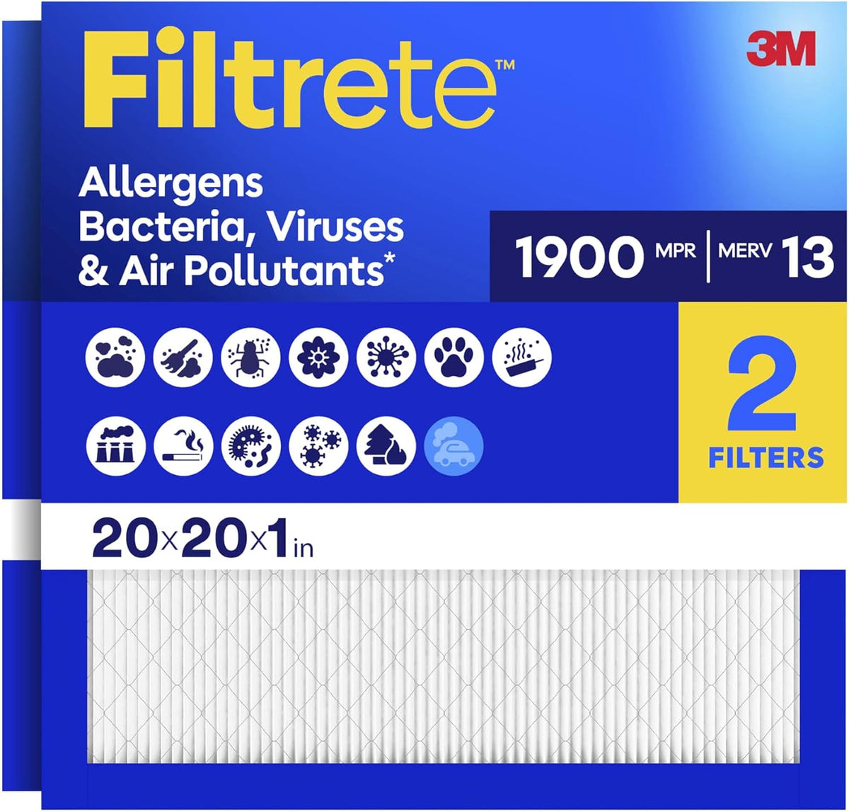 Filtrete 16x25x1 Air Filter, MERV 13 MPR 1900, Allergens, Bacteria, Viruses & Air Pollutants, 3-Month AC/Furnace Filters, Cleaner Air Reliable Airflow, 2 HVAC Filters(Act Size 15.62x24.62x0.78 in)