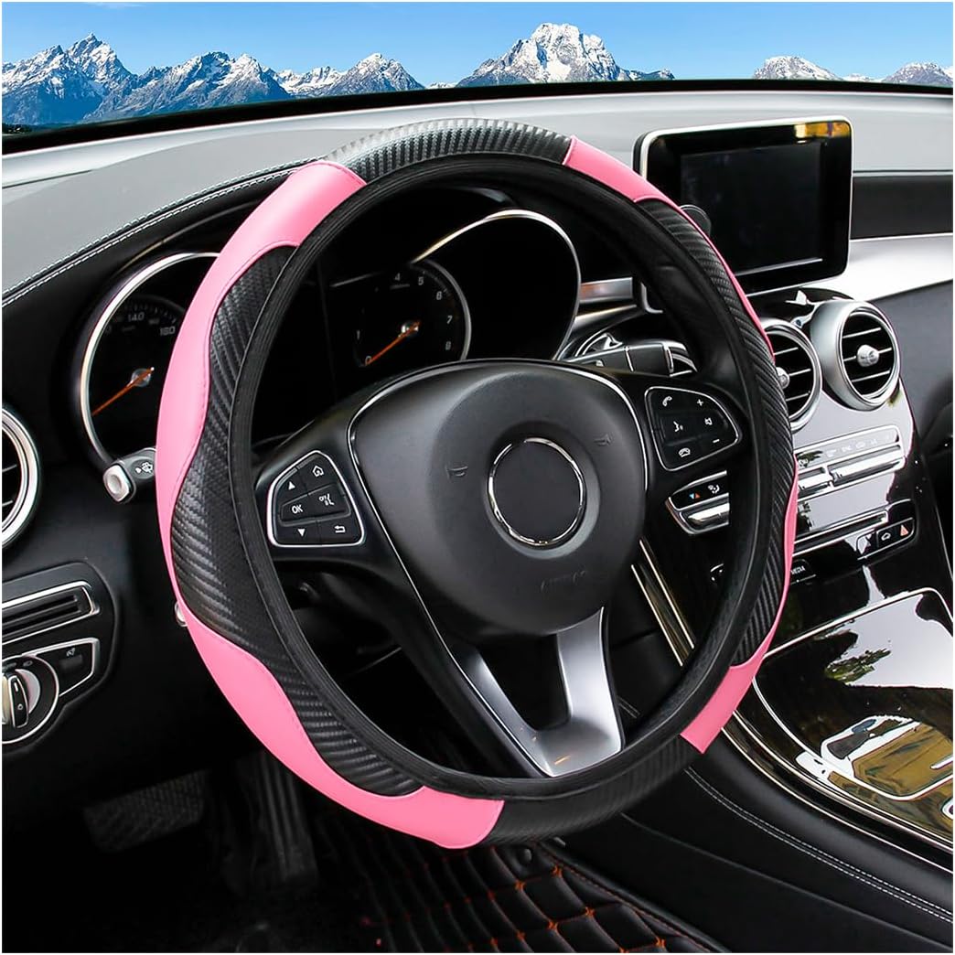 Osilly 15 Inch Carbon Fiber PU Leather Steering Wheel Cover, Red