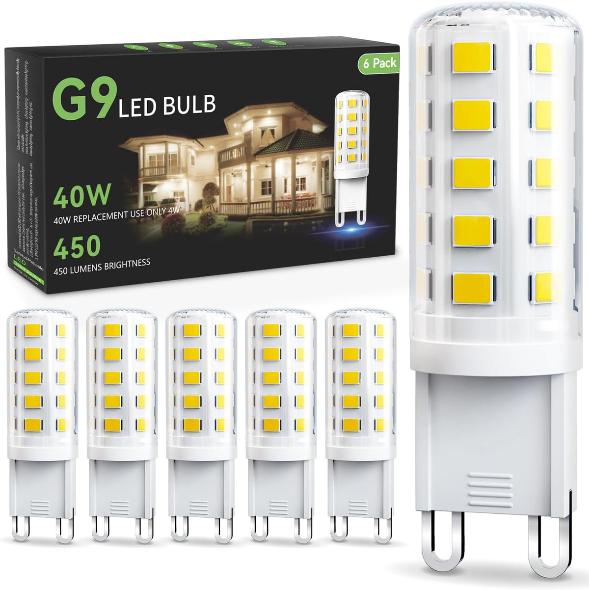 TJOY G9 LED Bulb 4W, 3000K Warm Soft White 6 Pack, 40 Watt Eq, G9 Base,120V