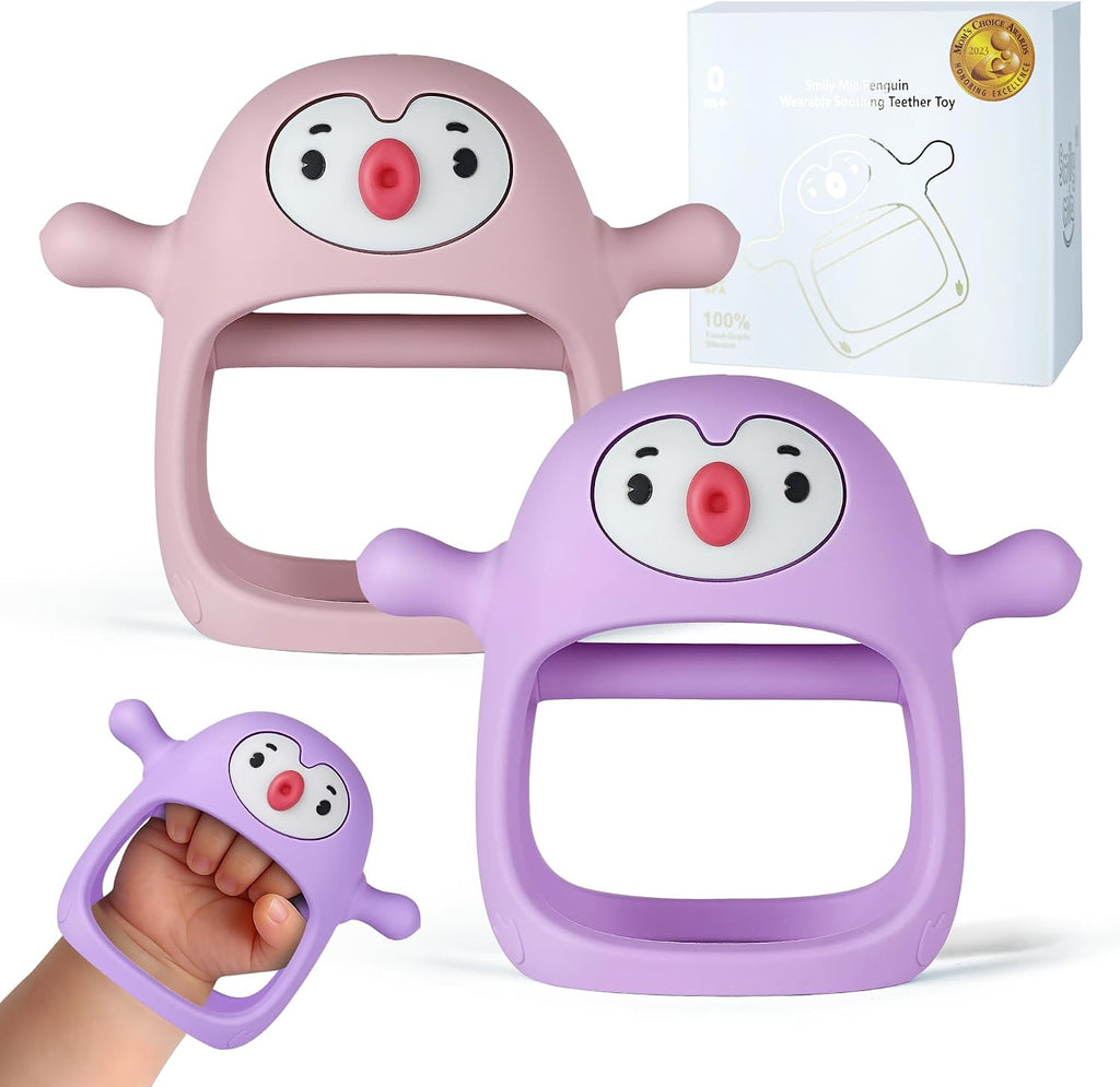 Smily Mia Baby Teething Toys for 0-6Months, Penguin Teethers for Babies 3-6Months | Hand Teether for 0-6M |Teething Mittens for Teething Relief, Baby Pacifier |New Born Essentials, 2Pack