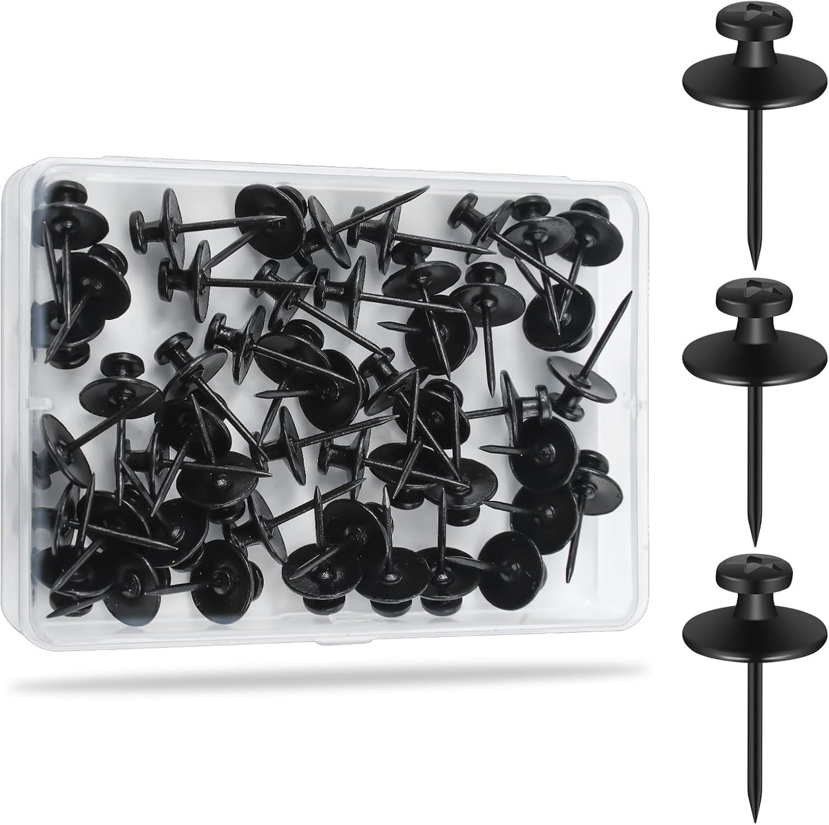 KURUI 60Pcs Double Headed Nails for Hanging Pictures, Renter Friendly Decor Pictures Hanging Kit, Wall Hangers for Bathroom Living Room Office, Thumb Tacks for Tapestry Frame Art, Wall Mount-Black
