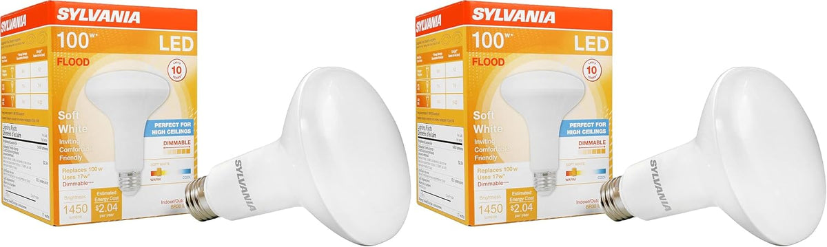 Sylvania ECO LED BR30 Light Bulb, 65W = 10W, Dimmable, Frosted Finish, 650 Lumens, 2700K, Soft White - 4 Pack (40870)