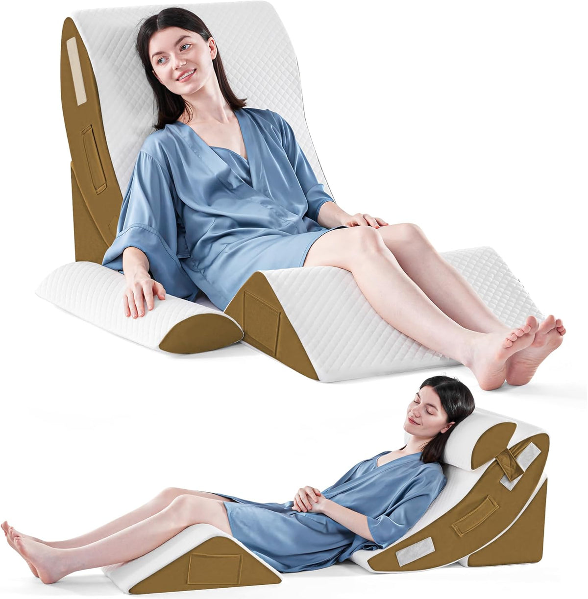 Yojoker 4PCS Orthopedic Bed Wedge Pillow Set for Sleeping, Post Surgery Foam Pillow for Body, Back and Leg Pain Relief, Triangle Adjustable Support Pillow - Acid Reflux, Anti Snoring & GERD Sleeping
