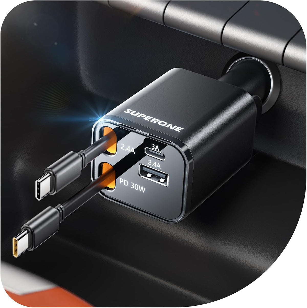 SUPERONE Retractable USB C Car Charger, 69W 4-in-1 Fast Charging Adapter