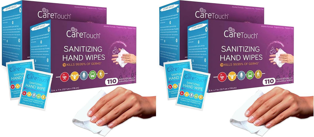 Care Touch Hand Sanitizer Wipes – 220 Individually Wrapped Packets (Packing may Vary)
