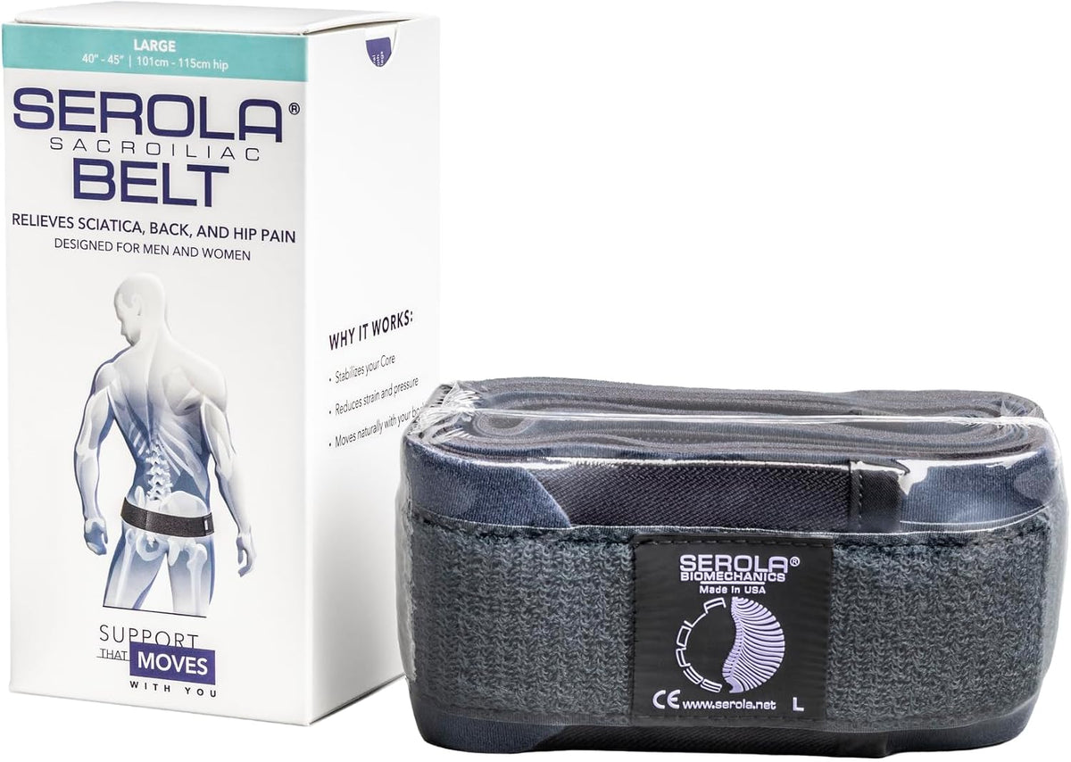 Serola Sacroiliac Belt for SI Joint Dysfunction – (Medium fits 34” to 40”) Lower Back, Pelvic & Hip brace for Women & Men | Non-Slip, Adjustable & Breathable Brace