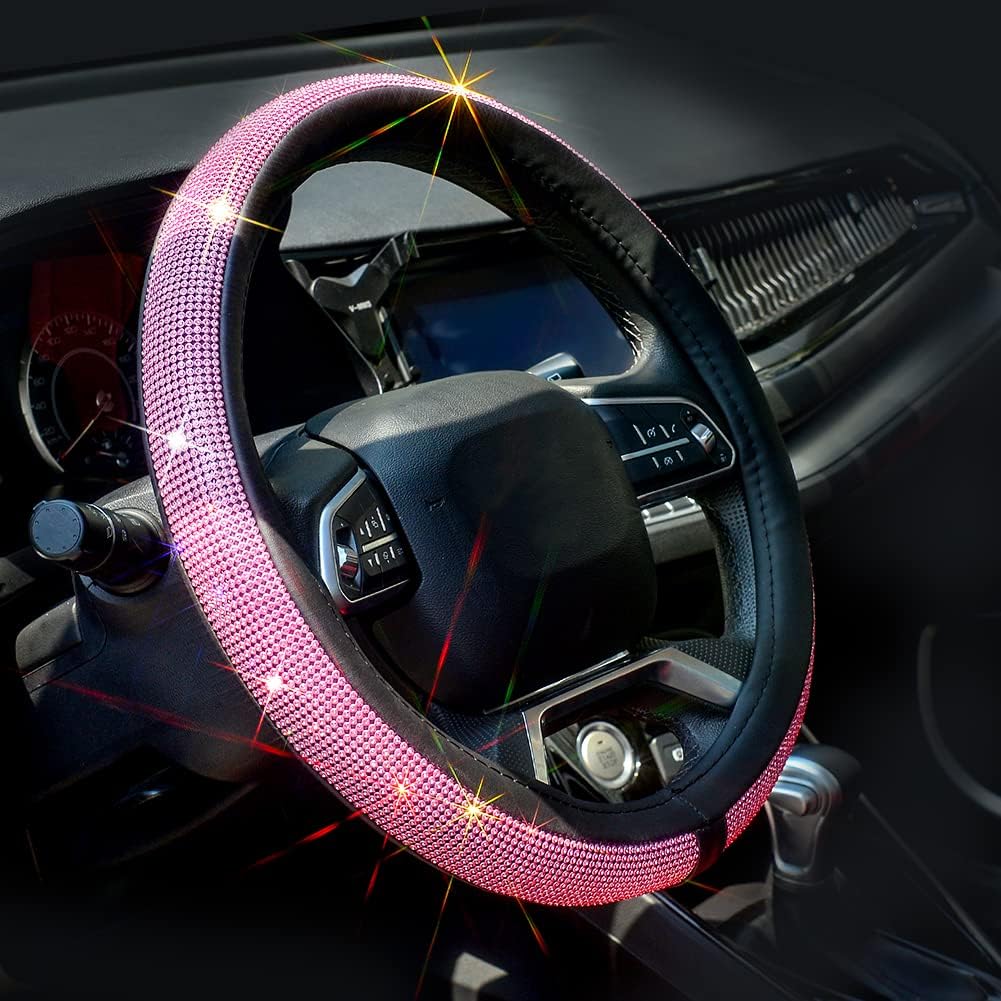New Diamond Leather Steering Wheel Cover with Bling Crystal Rhinestones