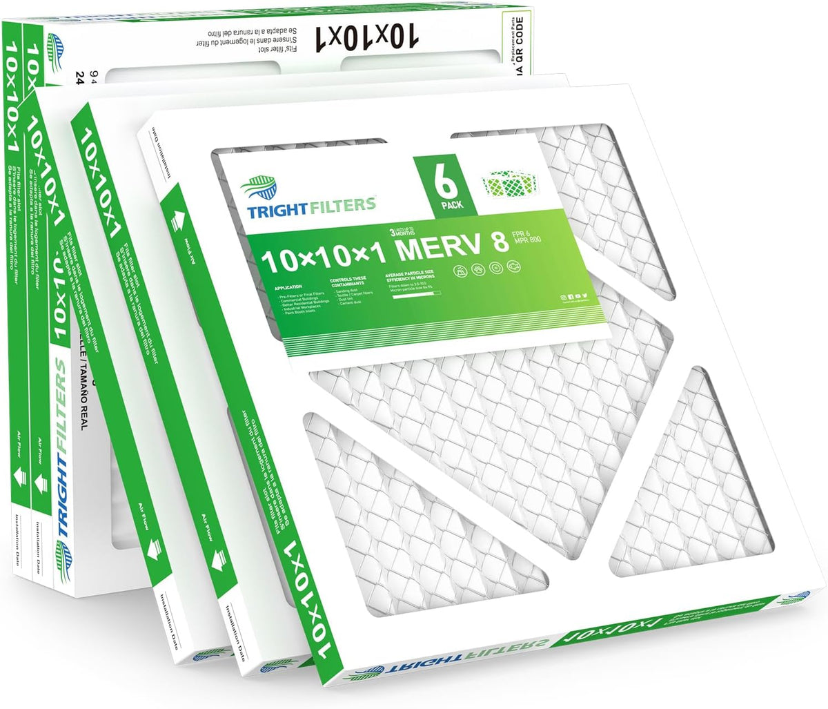 TRIGHTFILTERS 12x12x1 Air Filter 6 Pack, MERV 8 Pleated Home HVAC AC Filter