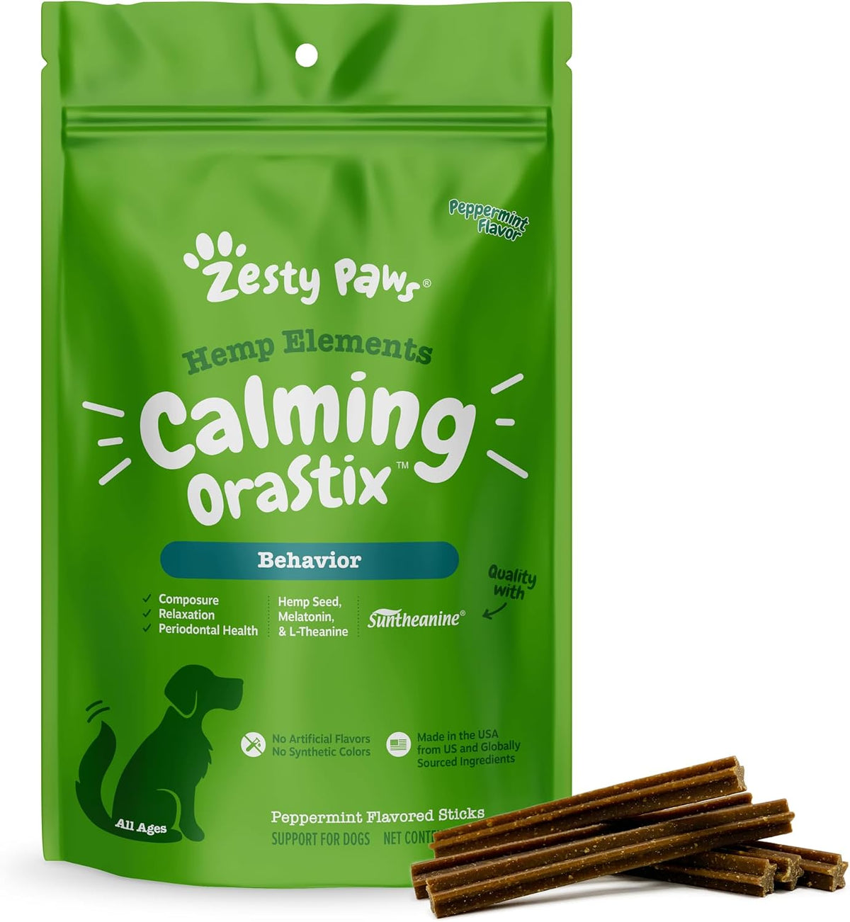 Zesty Paws OraStix Dog Calming Dental Sticks - Peppermint, 25 oz
