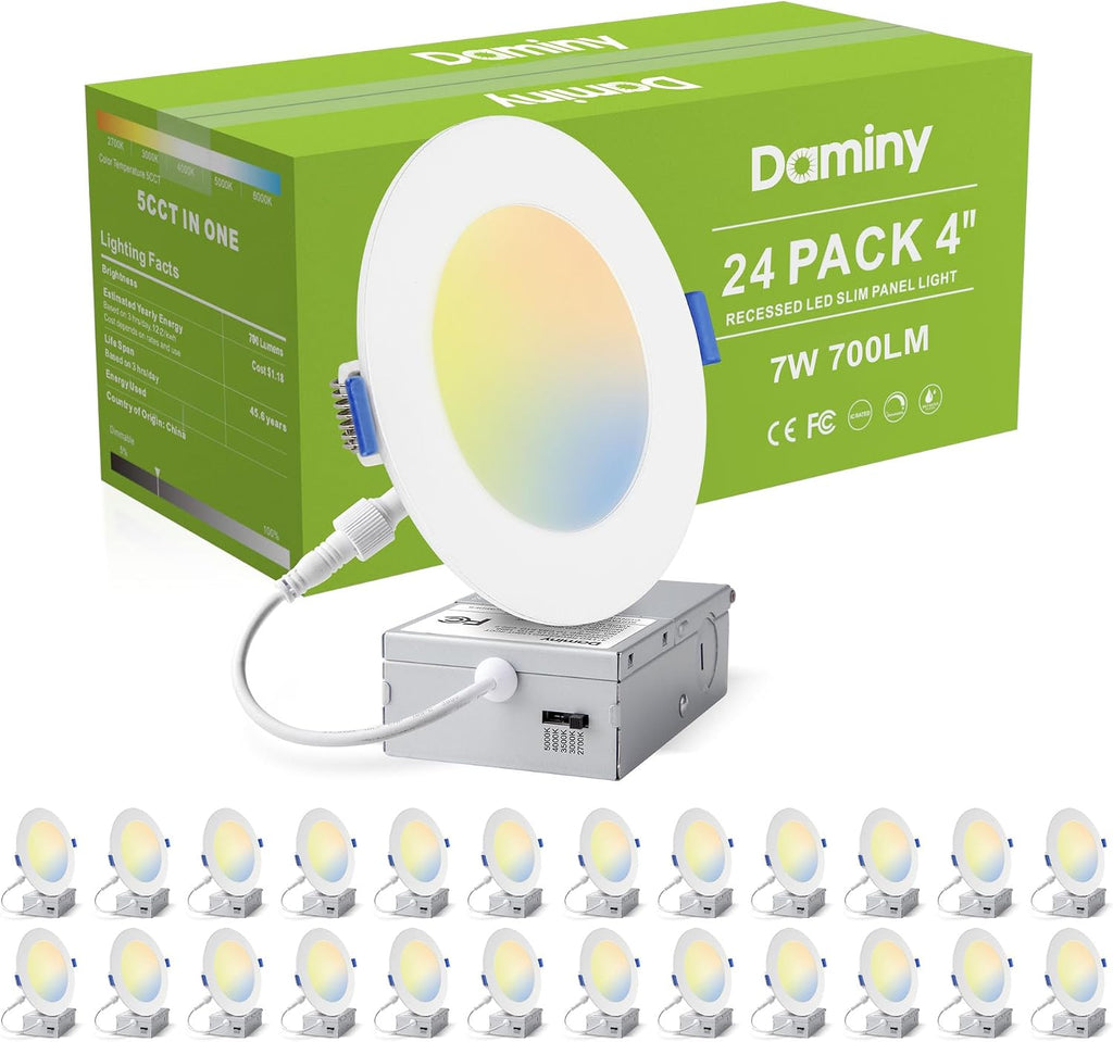 DAMINY 24 Pack 6 Inch LED Recessed Lighting, Canless Wafer Downlight, White