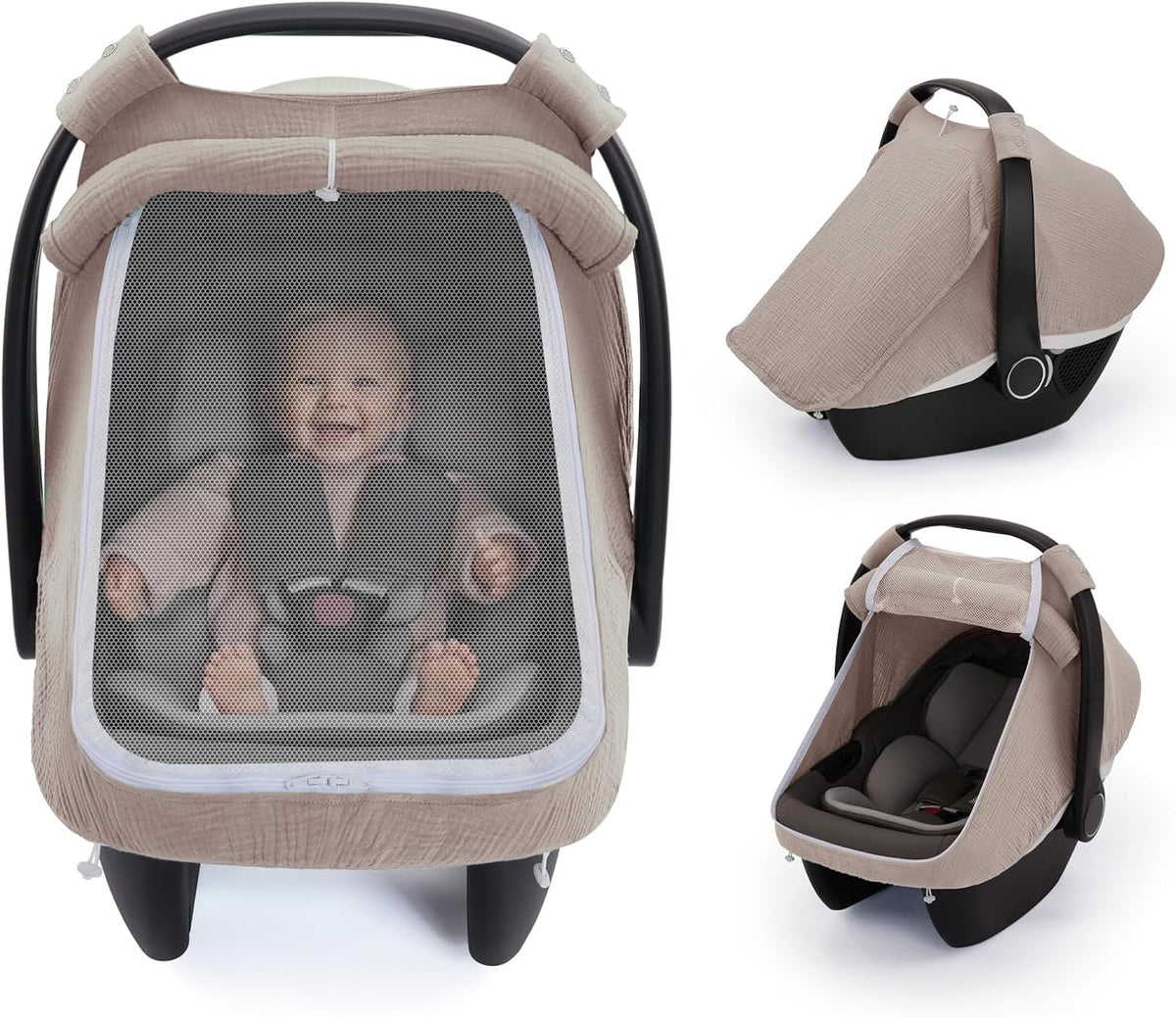 Blissful Diary Muslin Baby Car Seat Cover, Infant Canopy, Roman Green