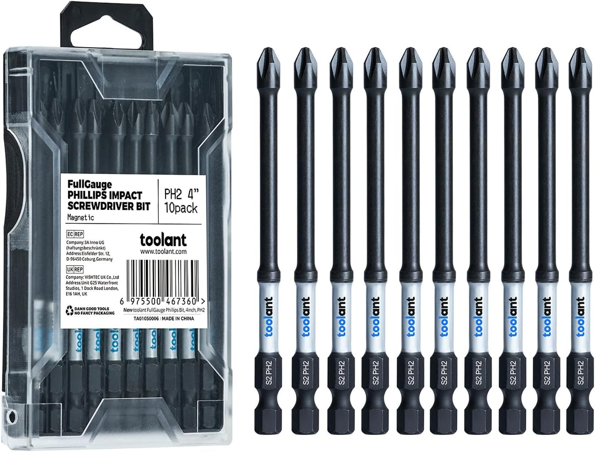 toolant PH2 Phillips Impact Bit Set, 2 Inch, 10-Piece, Magnetic