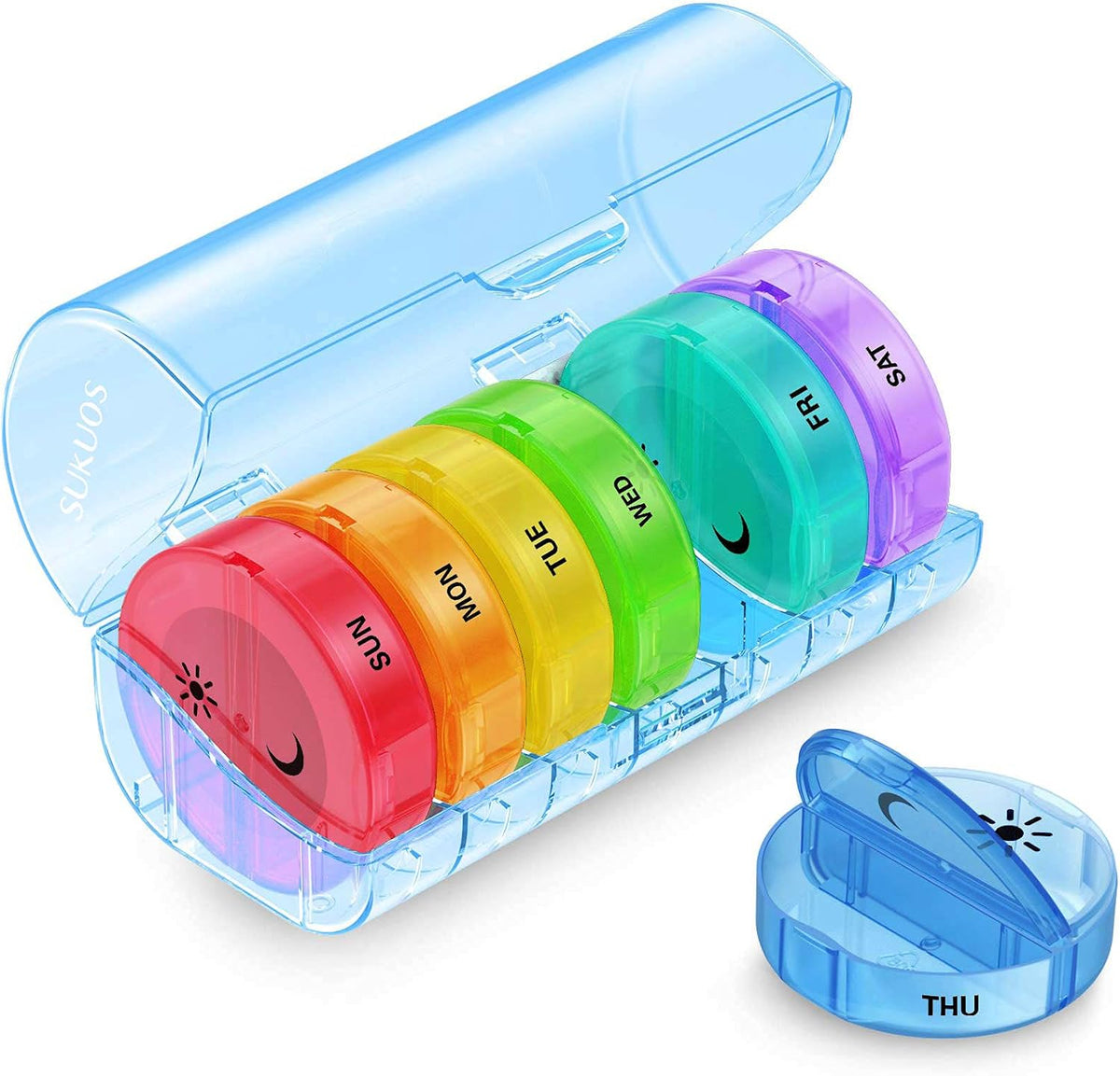 Sukuos Large Weekly Pill Organizer 2 Times a Day, Daily Pill Box 7 Day Easy to Open with Double Protection, AM PM Pill Case for Medicine/Vitamin/Fish Oil/Supplements