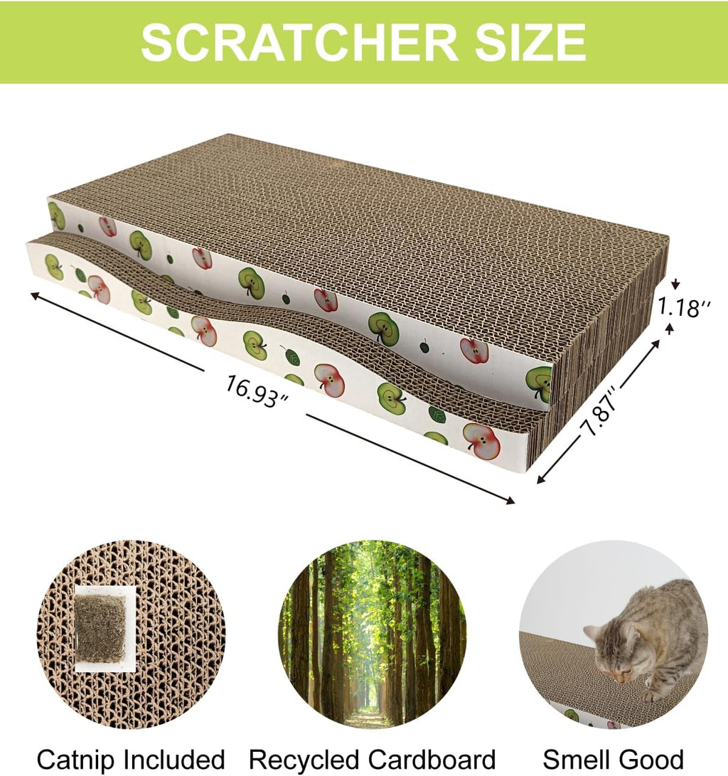 TIMHAKA Cat Scratching Board, Corrugate Cat Scratcher for Indoor Cats with Catnip, Cat Scratch Pad with Premium Scratch Textures Design, Cardboard Cat Scratcher with Double-Sided Usability (Pack of 2)