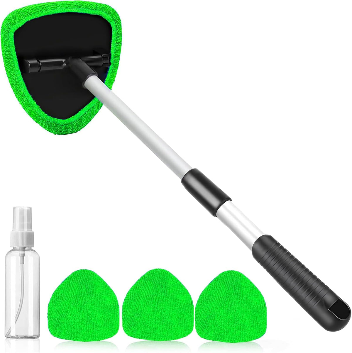 desin Windshield Cleaning Tool, Car Window Cleaner Windshield Cleaner with 4 Reusable and Washable Microfiber Pads and Extendable Handle Auto Inside Glass Wiper Kit