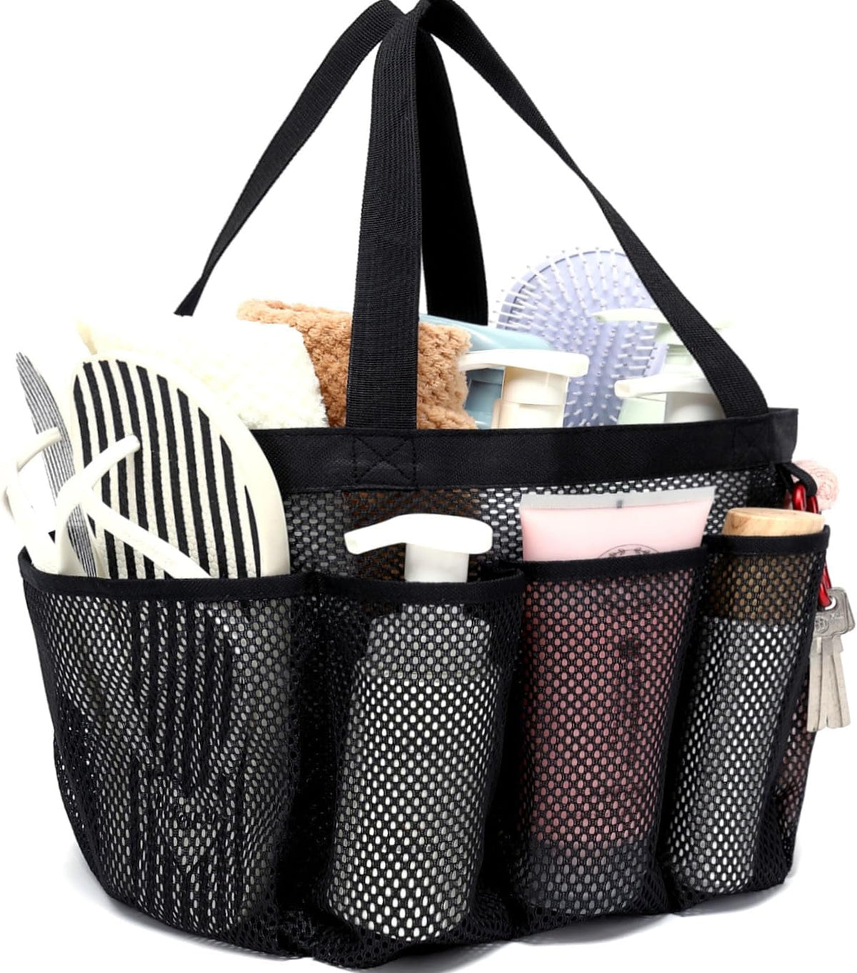 GYEUKHAM Mesh Shower Bag with 2 Zipper Pockets & Dual Handles, Quick-Drying Hanging Shower Caddy for College Essentials,Sunscreen,Dorm, Gym, Travel & Camping, Black
