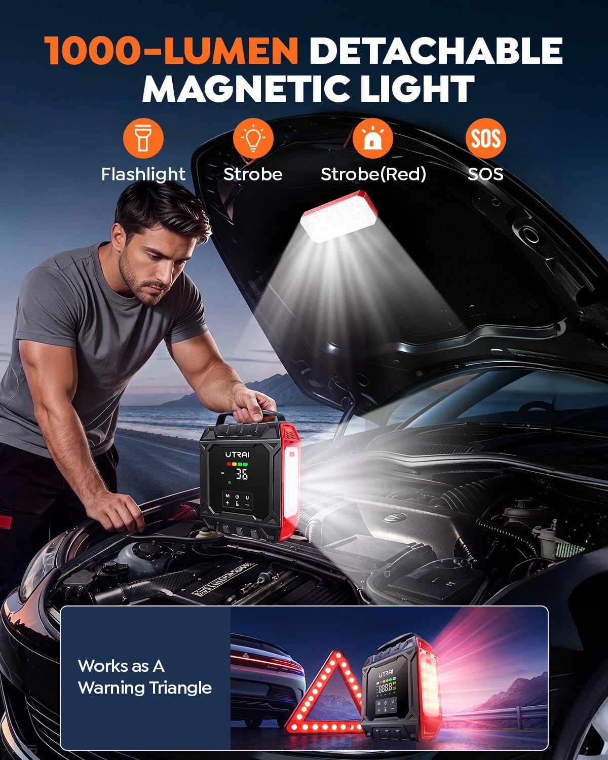 UTRAI 8000A Jump Starter with Air Compressor 160PSI for All Gas/12L Diesel